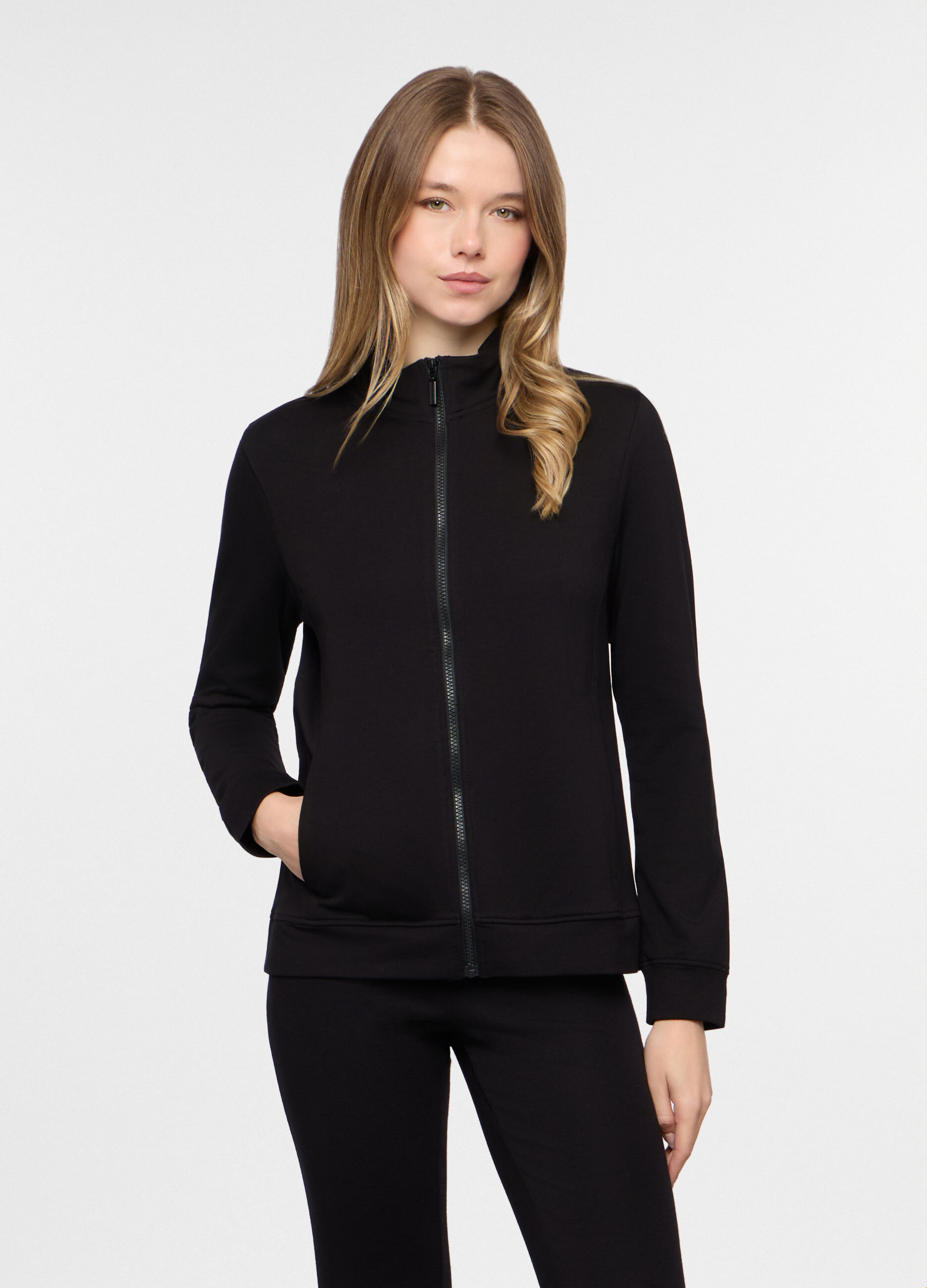 Felpa full zip in french terry di cotone stretch donna_0