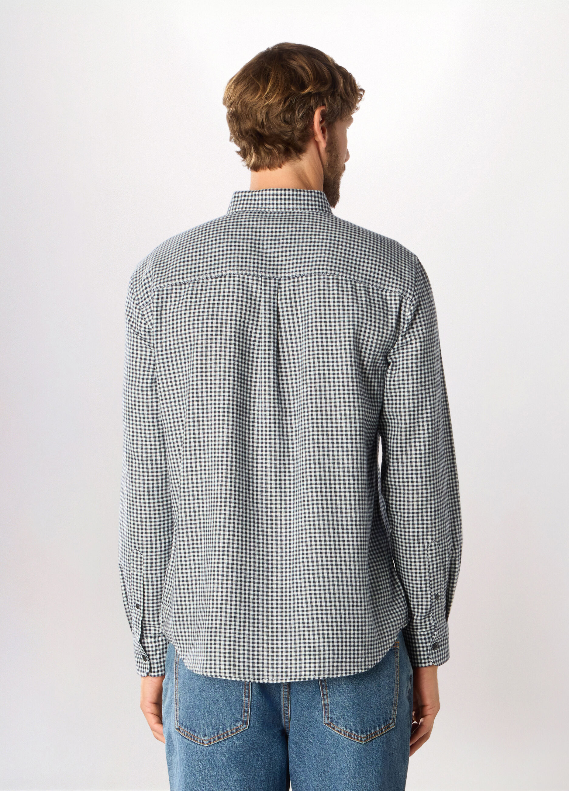 Camicia in flanella misto cotone a quadri uomo_1