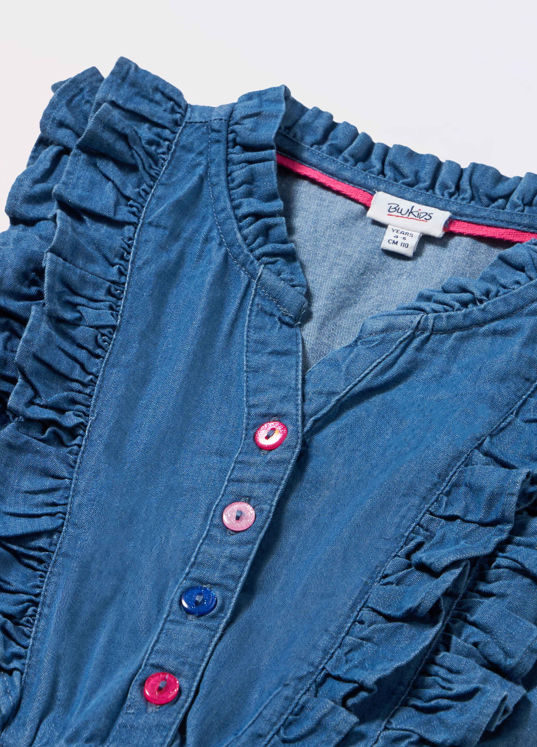 Vestito smanicato in chambray di puro cotone bambina