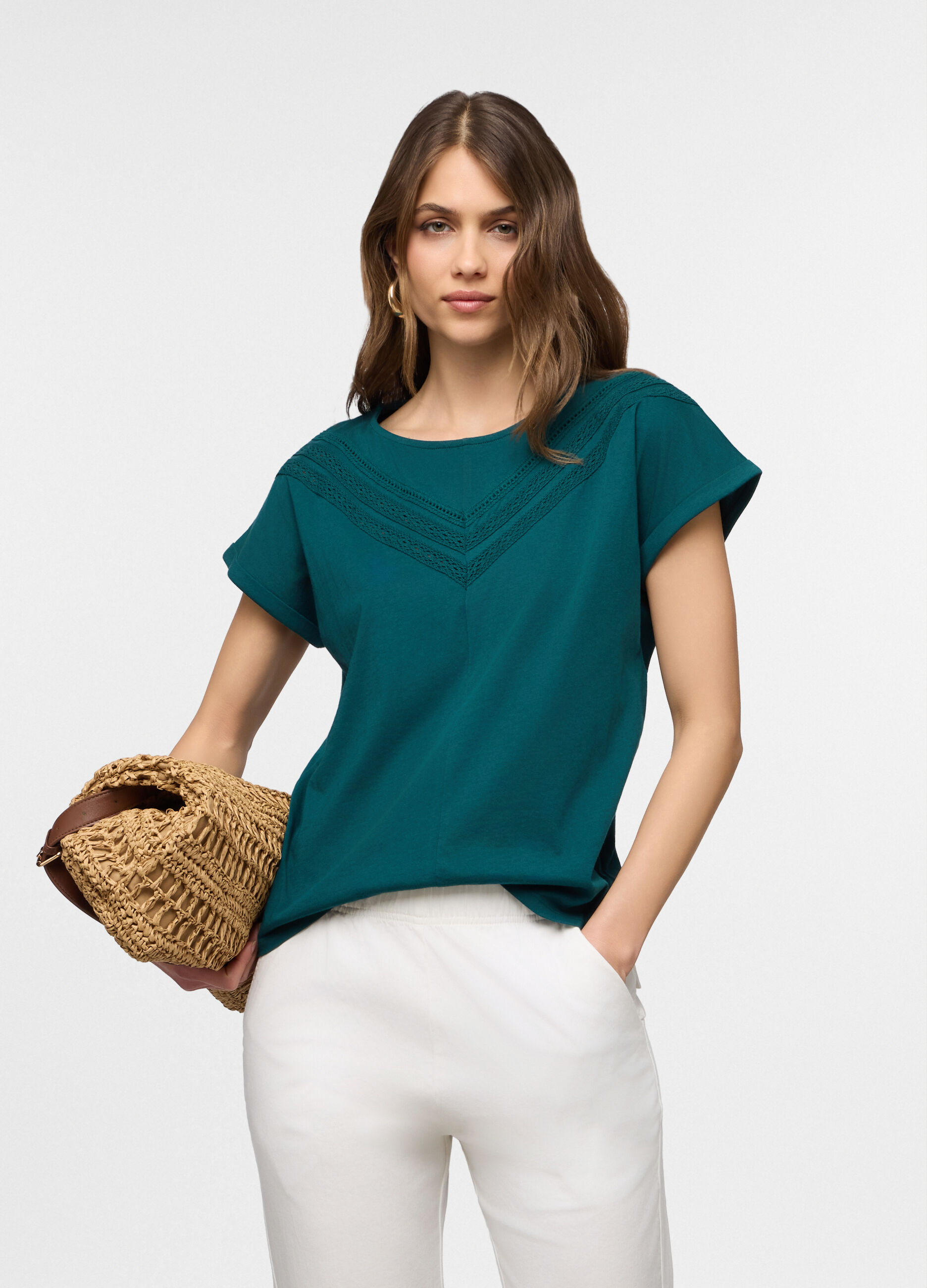 T-shirt girocollo in jersey di puro cotone donna_0
