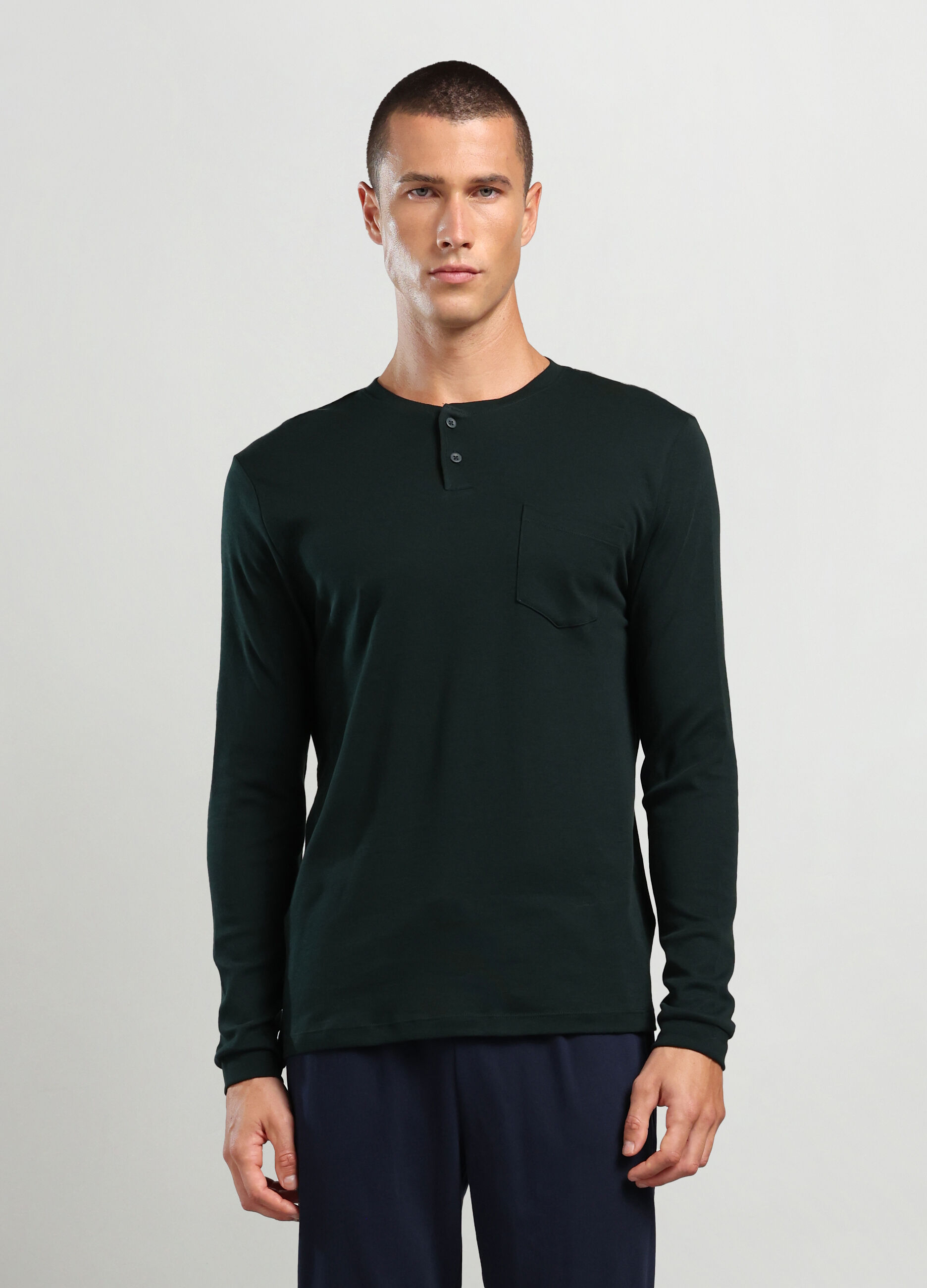 Maglia collo a serafino in puro cotone uomo_0