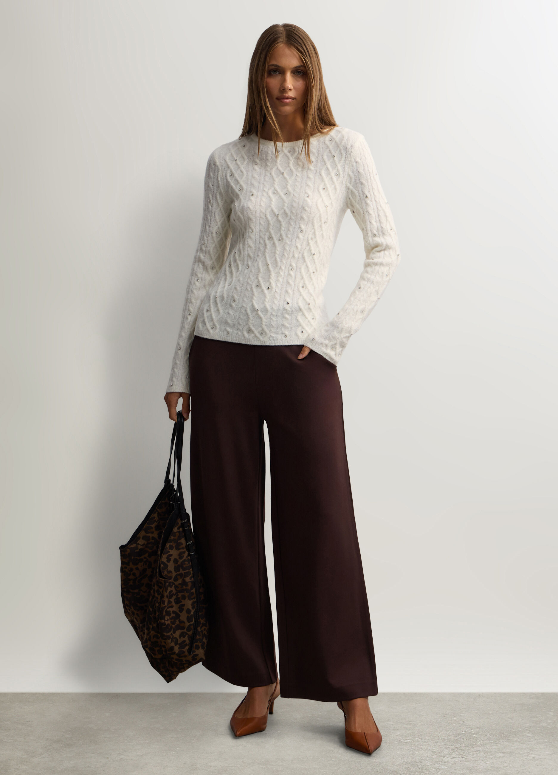 Pantaloni Wide Leg in Punto Milano stretch donna_0