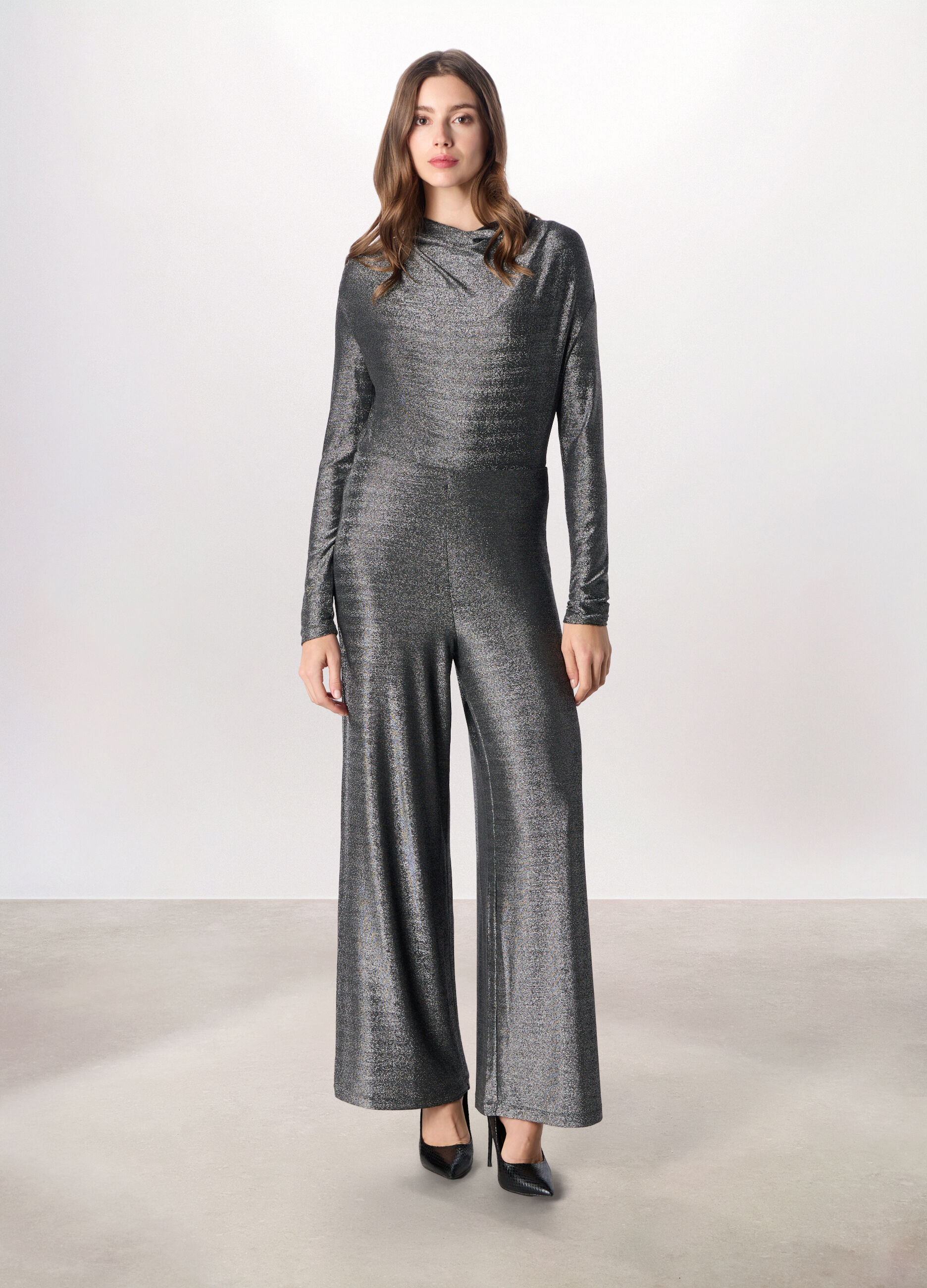 Pantaloni palazzo con filo lurex donna_0