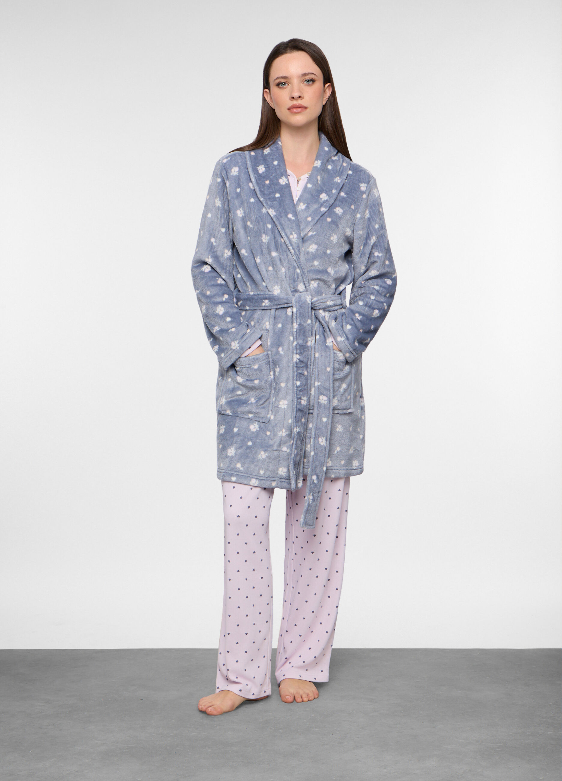 Vestaglia in coral fleece con stampa donna_0