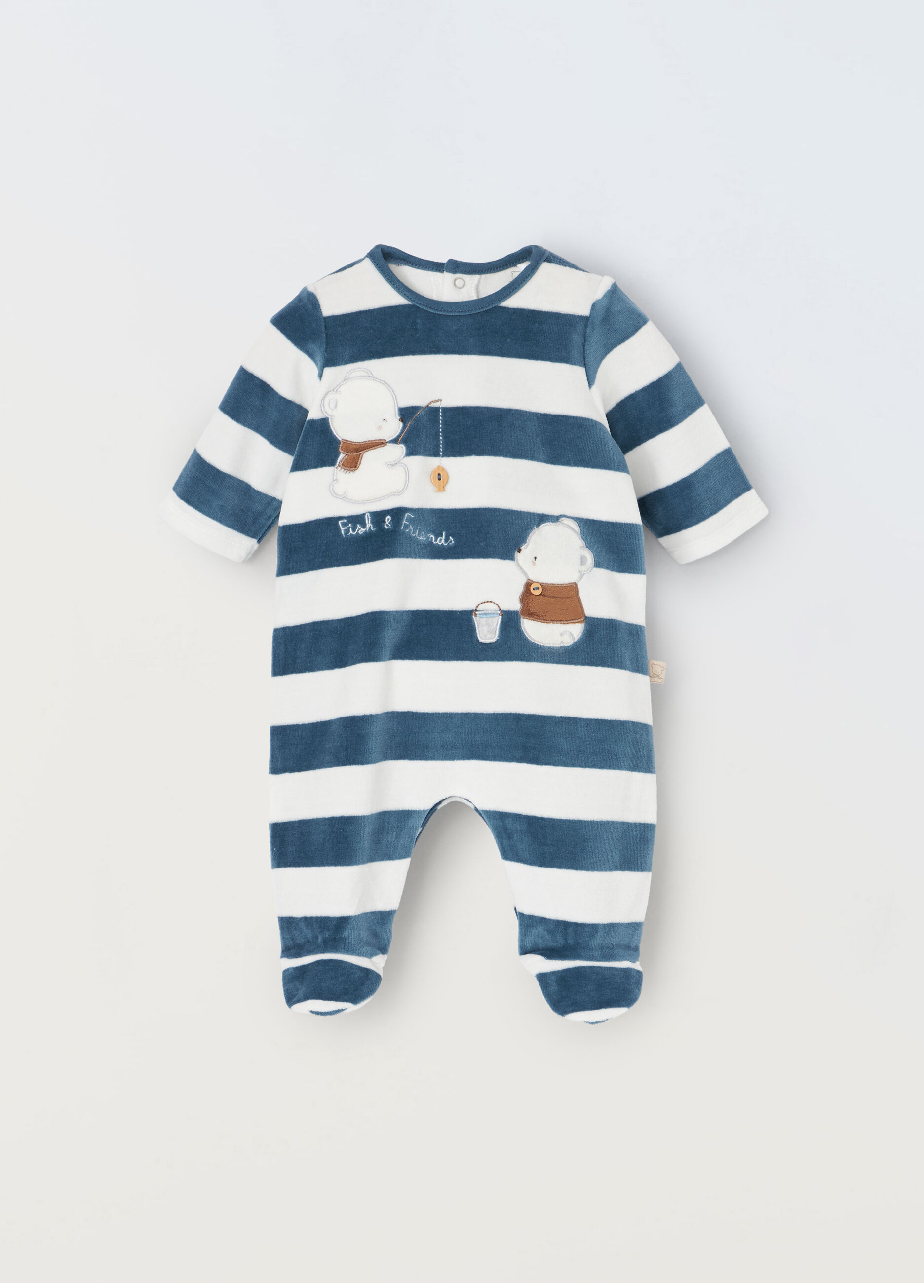 Tutina velour a righe neonato