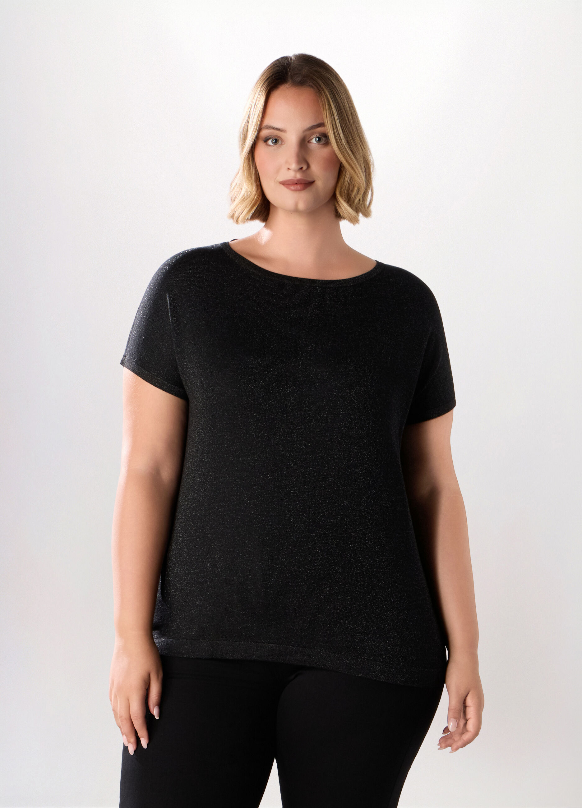 Maglia a manica corta in filo lurex donna curvy_0
