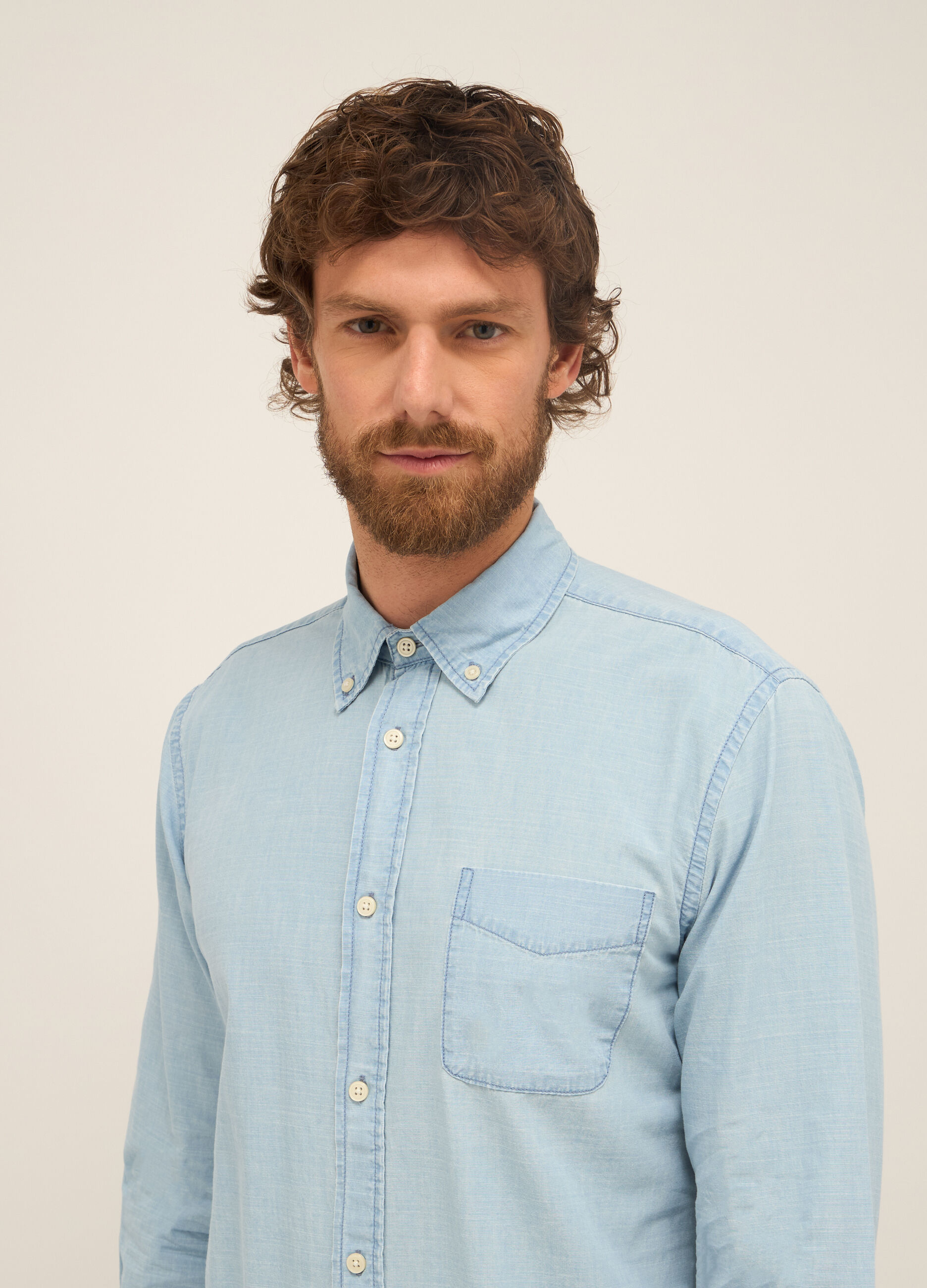 Camicia slim fit in denim di puro cotone uomo_2