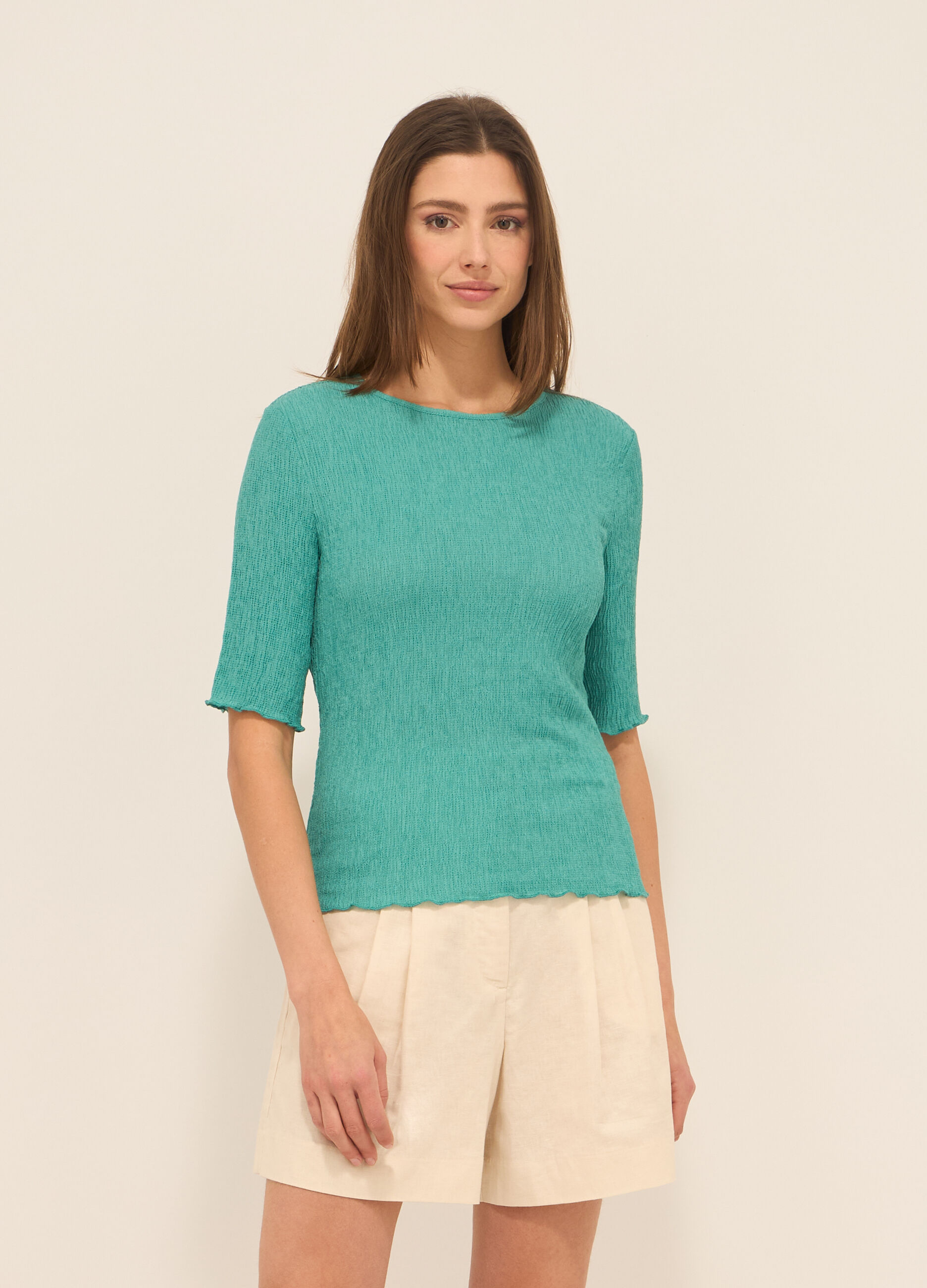 T-shirt misto viscosa crinkle donna_0