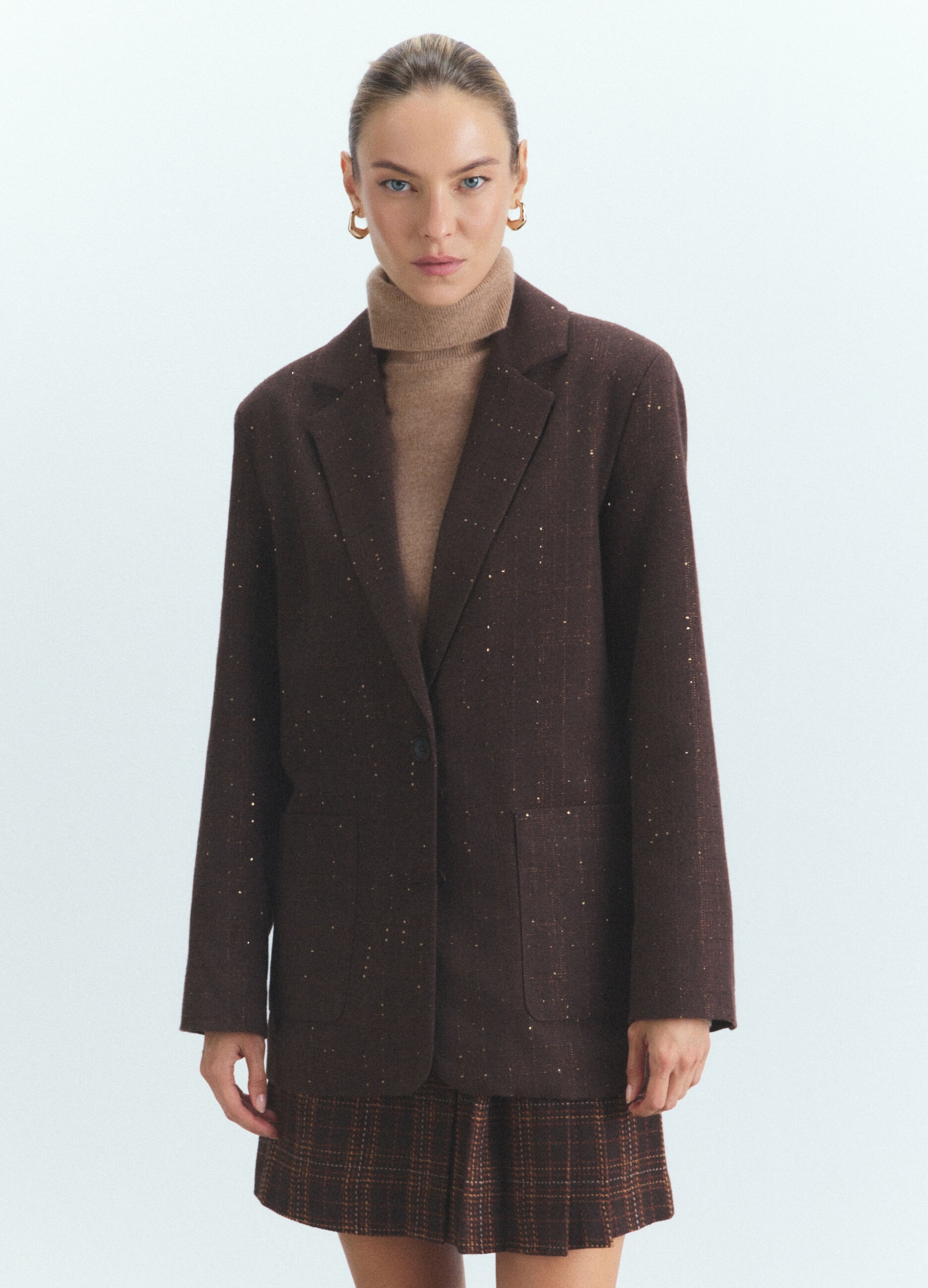 Blazer con collo reverse misto lana donna_1