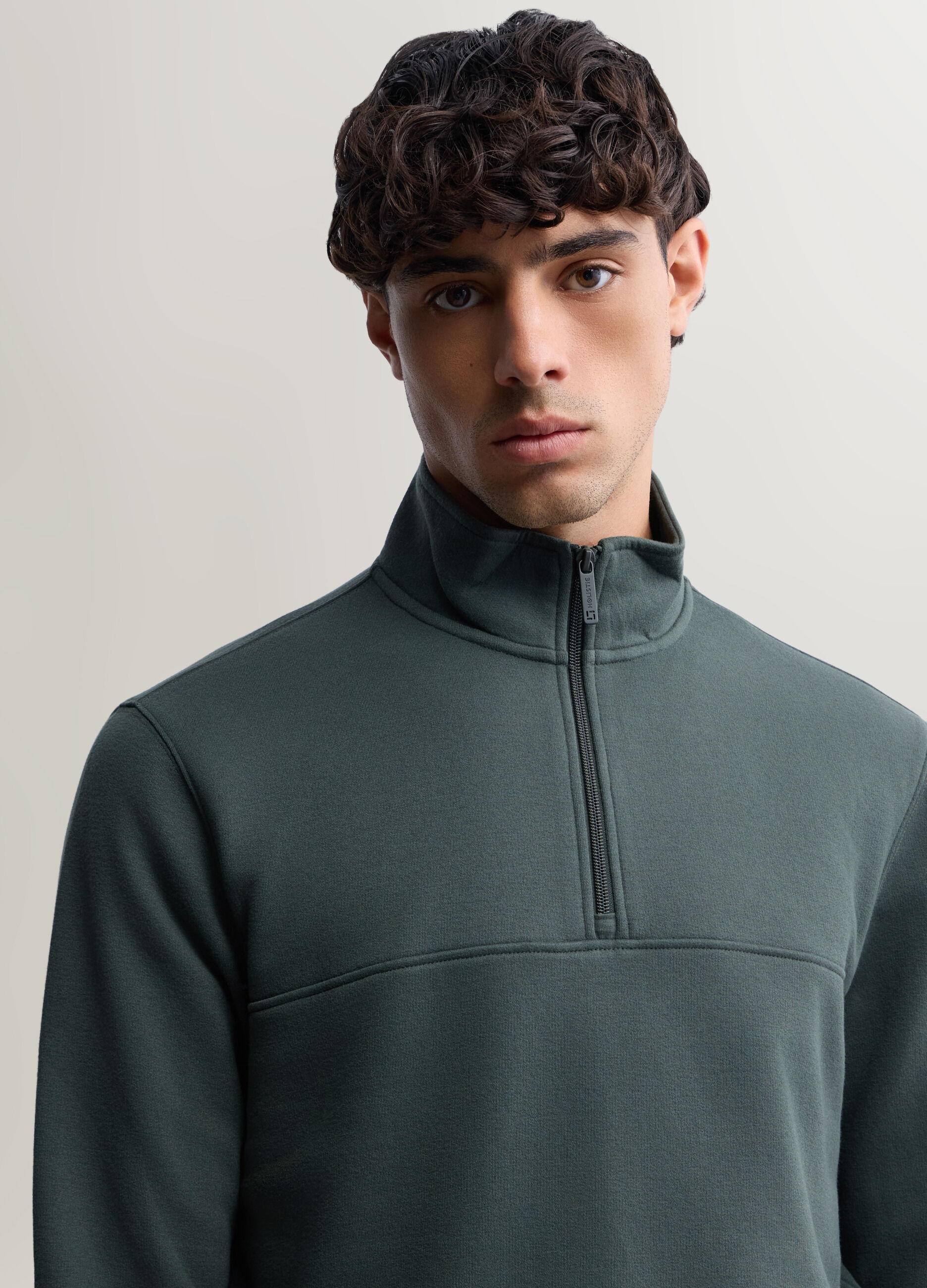 Felpa lupetto con mezza zip in misto cotone uomo_2