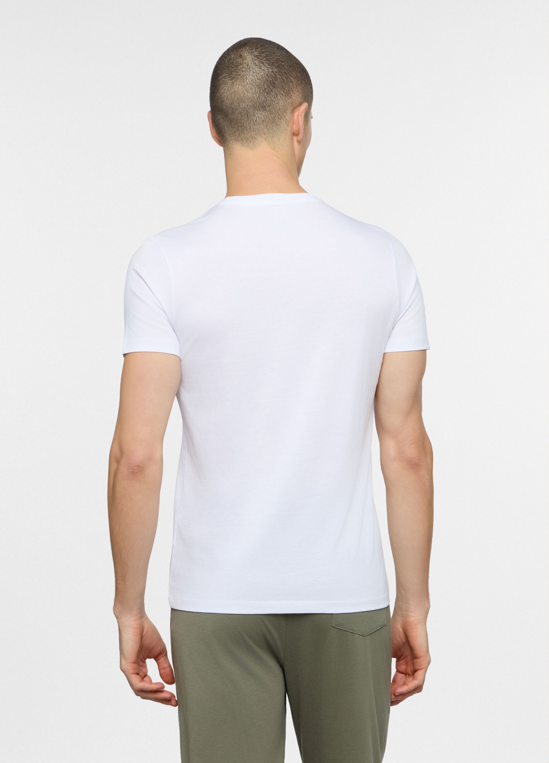 T-shirt scollo a V in jersey di cotone uomo_1