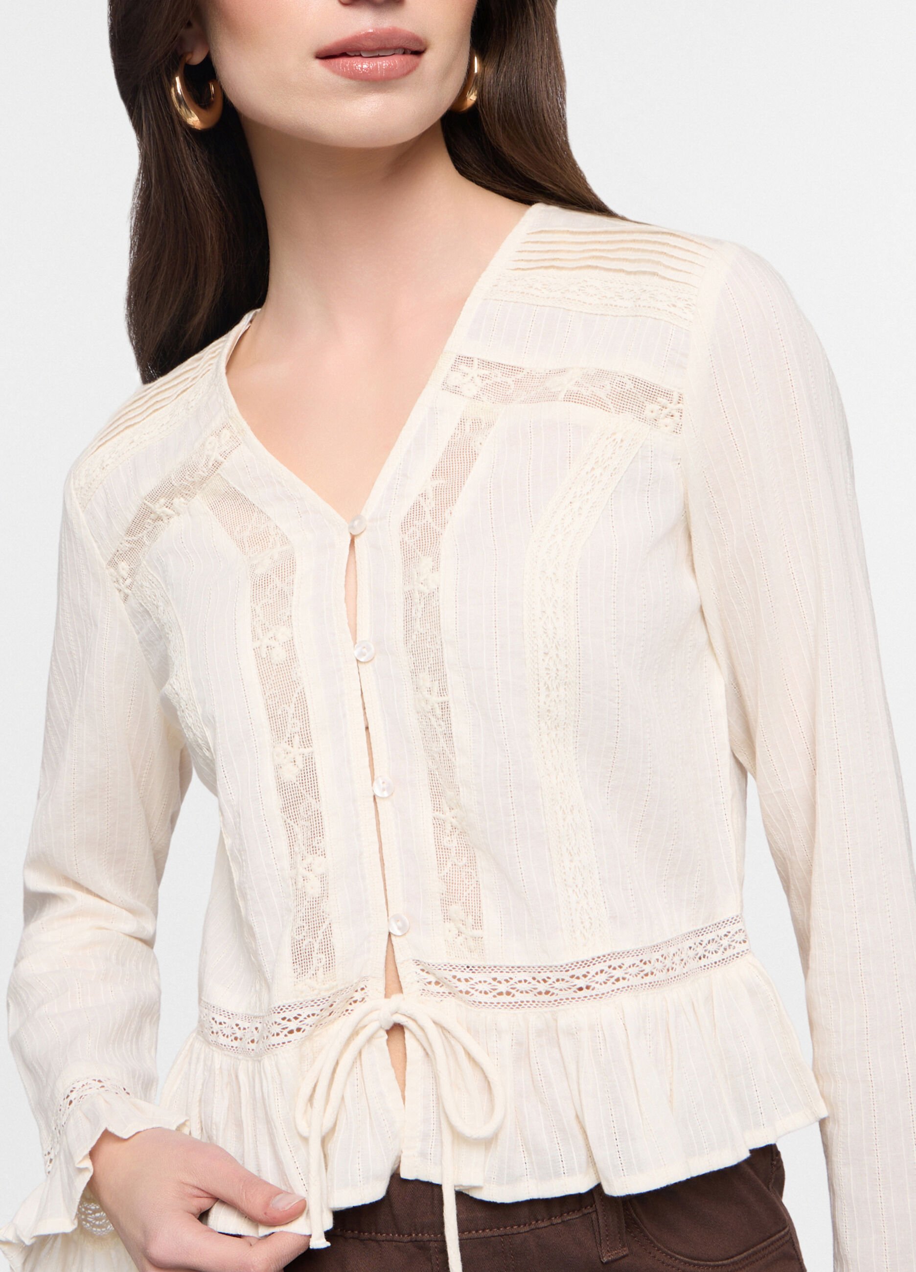 Camicia fit regular con scollo a V in puro cotone donna_2