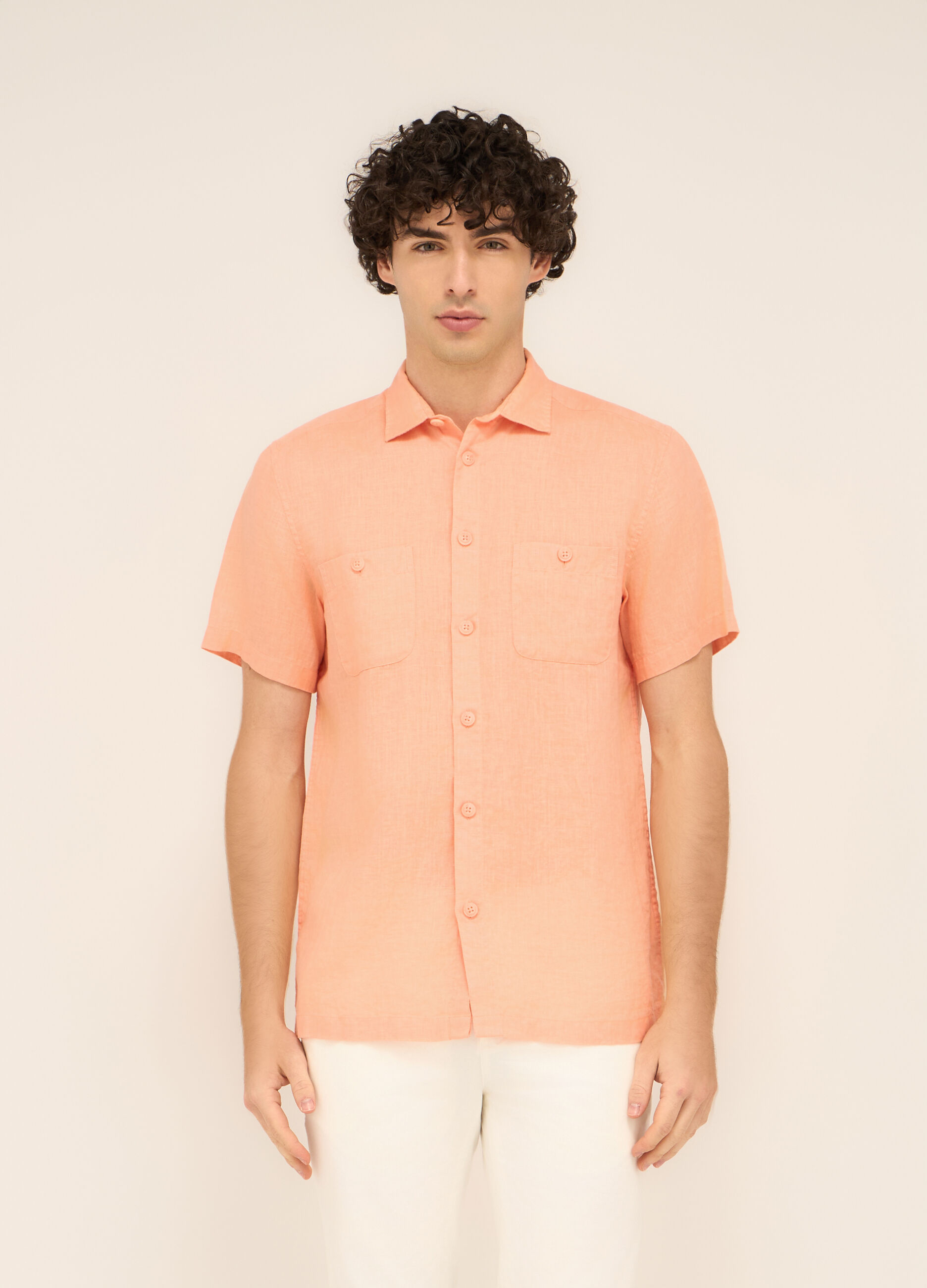 Camicia bowling in puro lino uomo_0