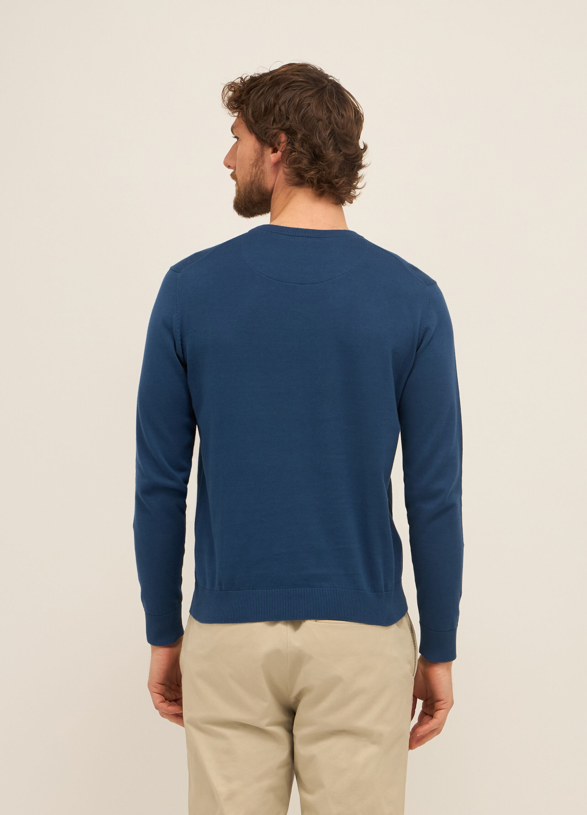 Maglione girocollo in puro cotone maglia rasata uomo_1
