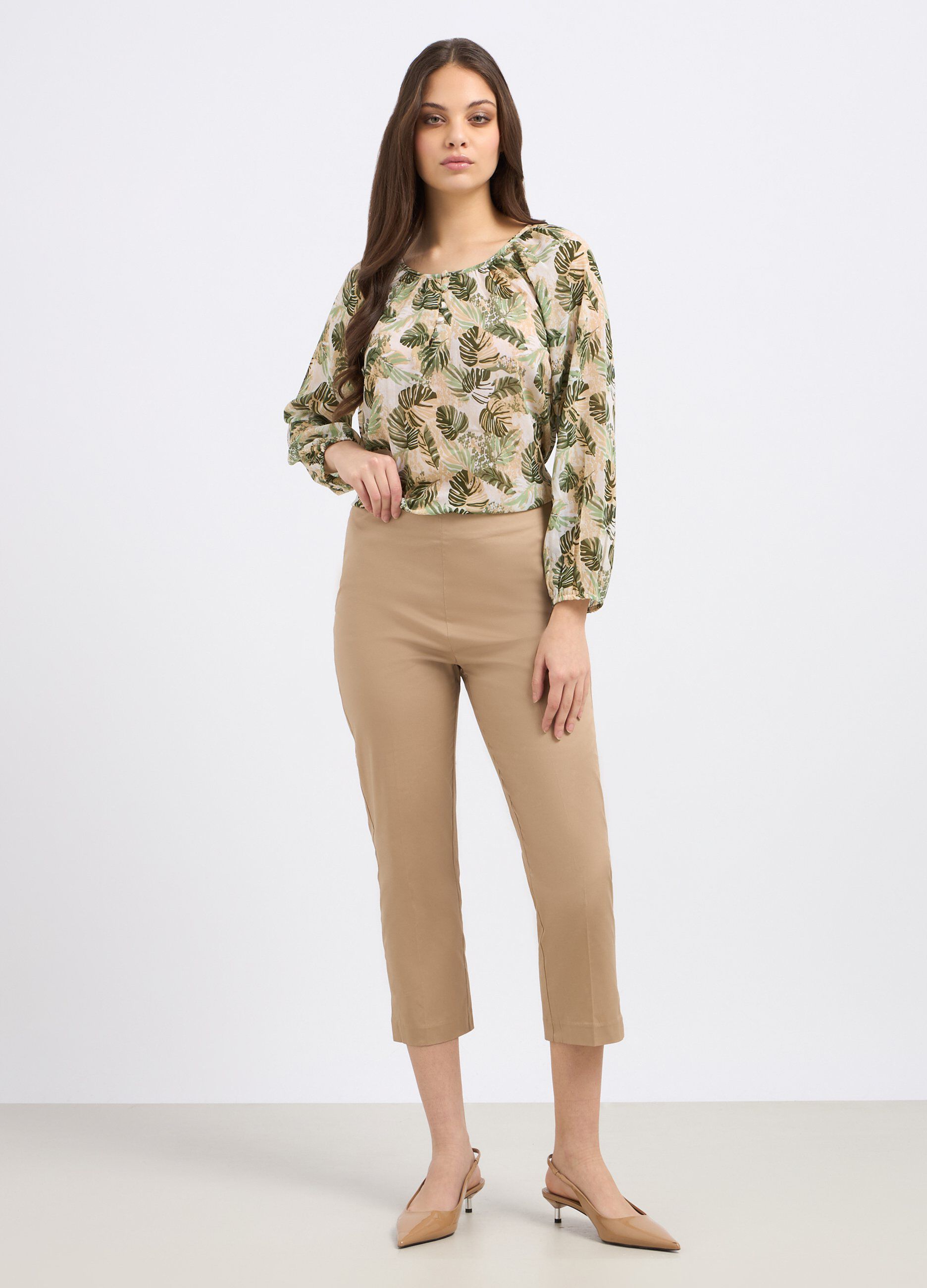 Pantaloni capri in cotone stretch donna_0
