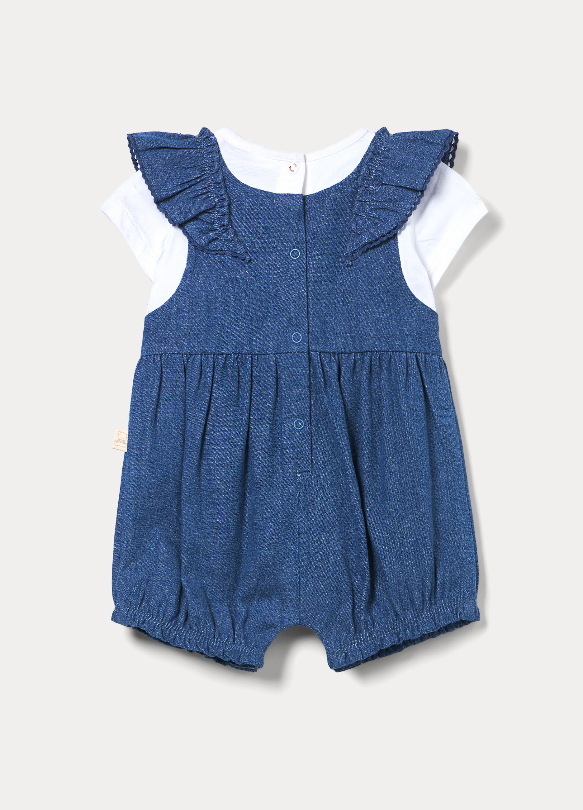 Pagliaccetto in chambray di puro cotone neonata_1