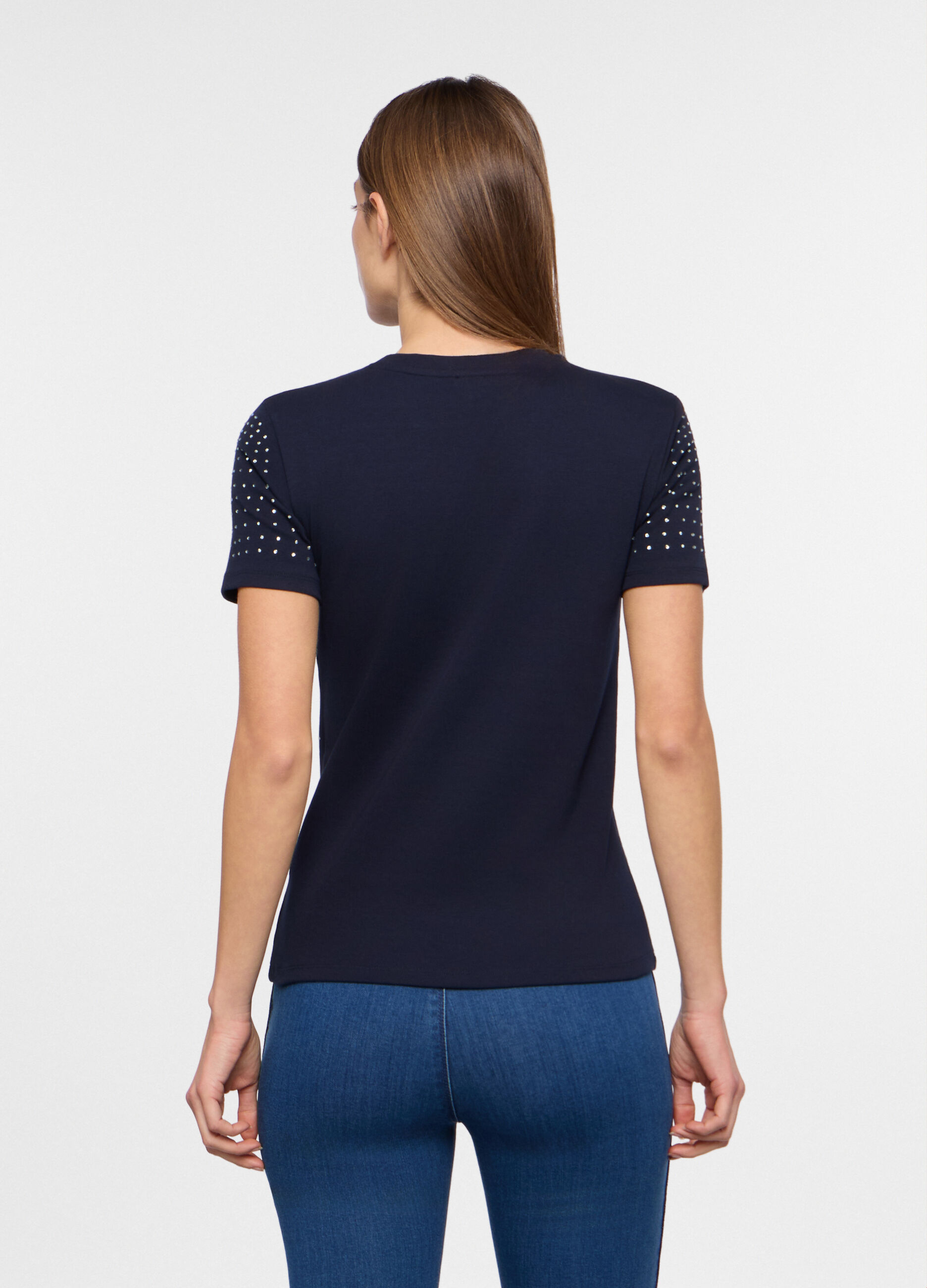 T-shirt in costina di cotone stretch donna_1