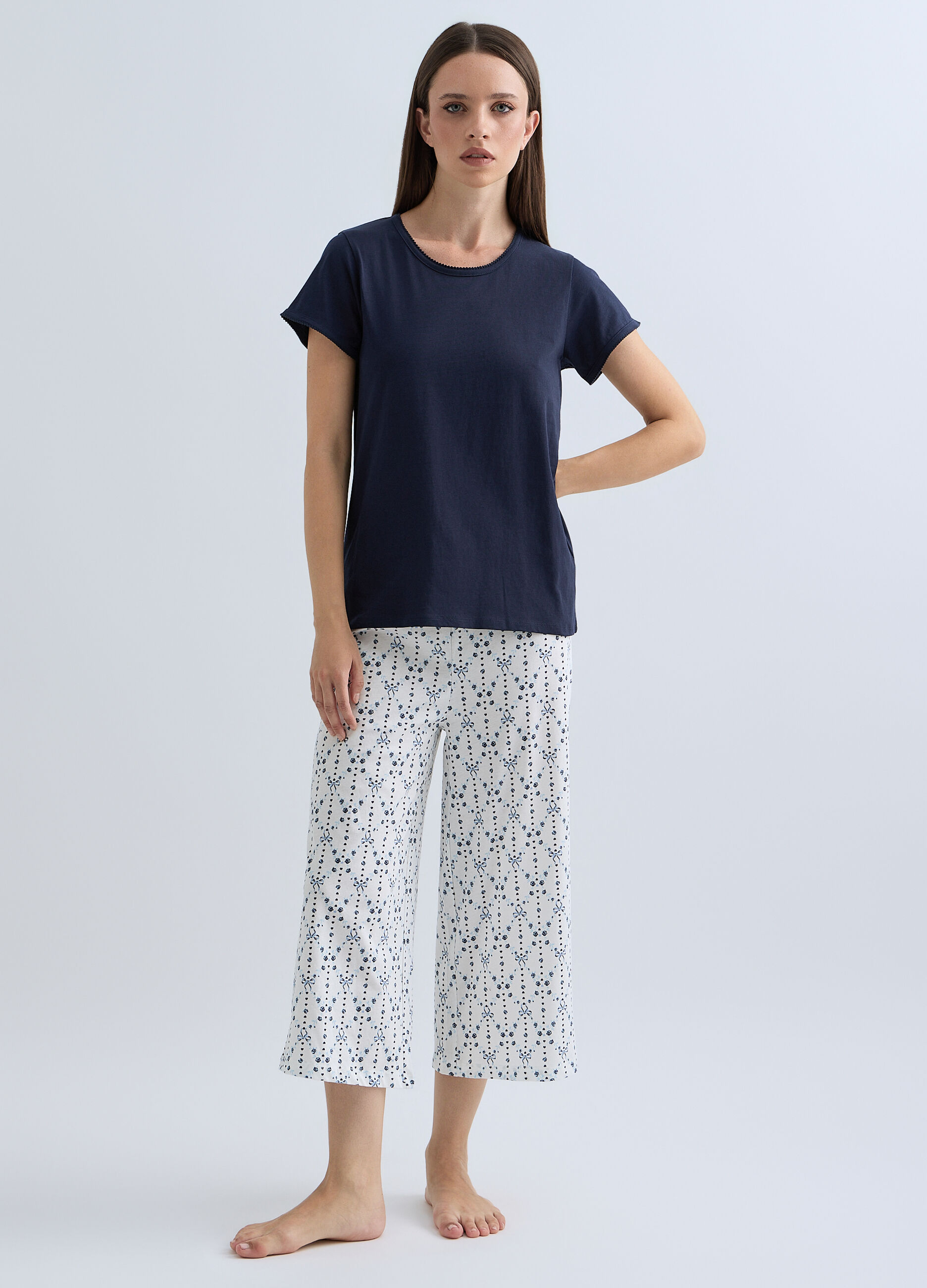 Pigiama corto in puro cotone donna_0