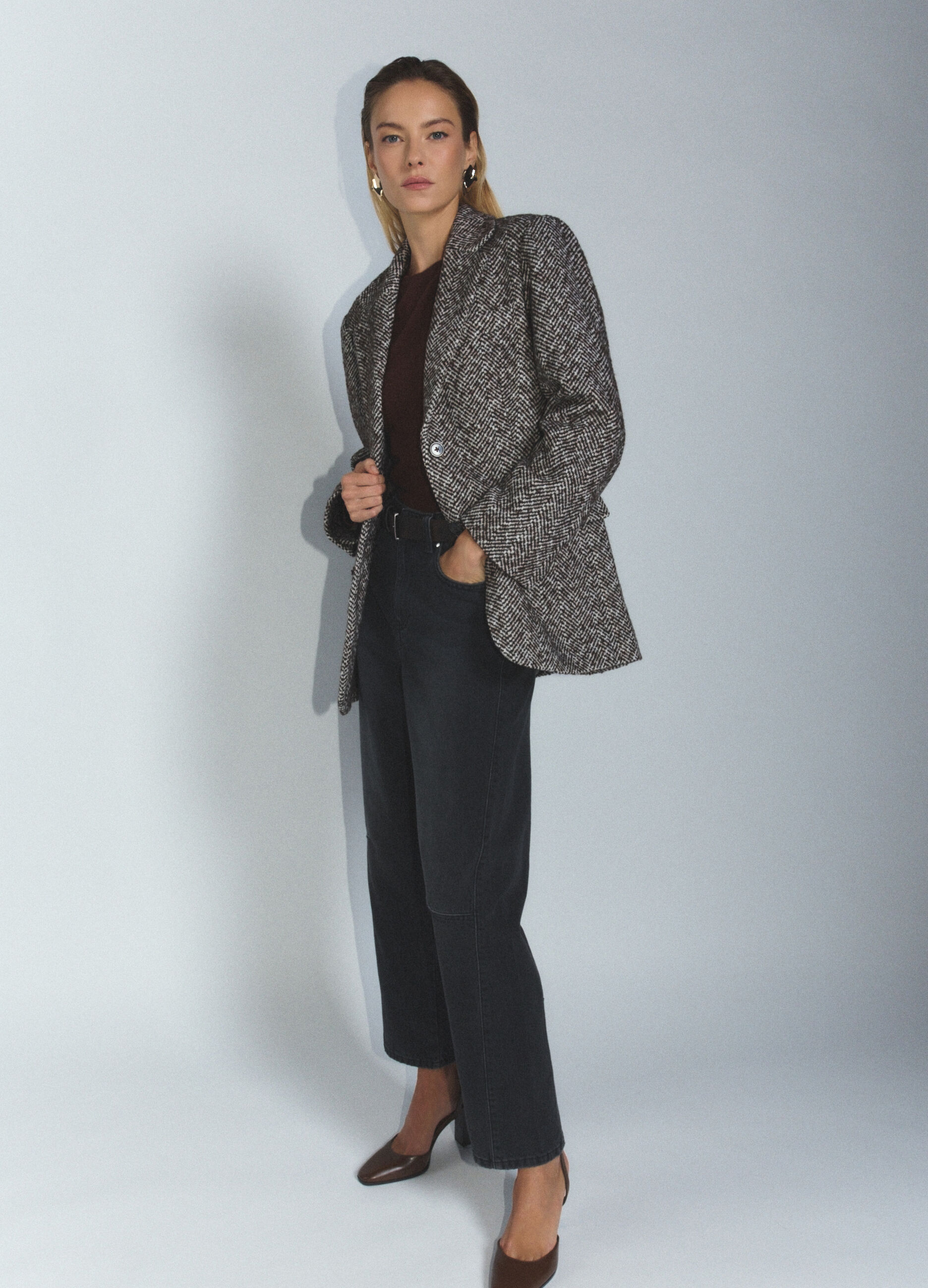 Pantaloni Barrel Fit in denim di puro cotone donna_0
