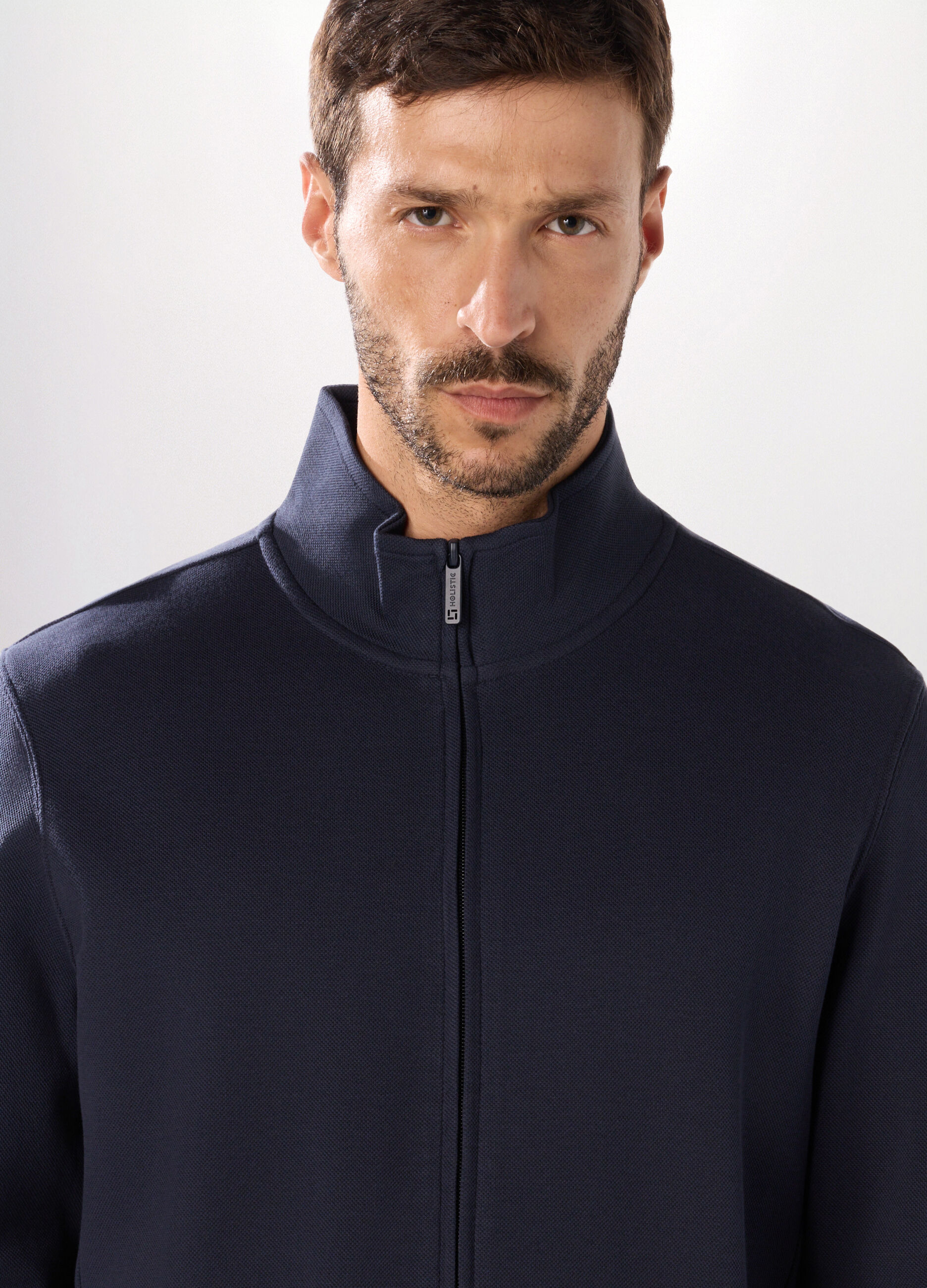 Felpa con zip in puro cotone uomo_2