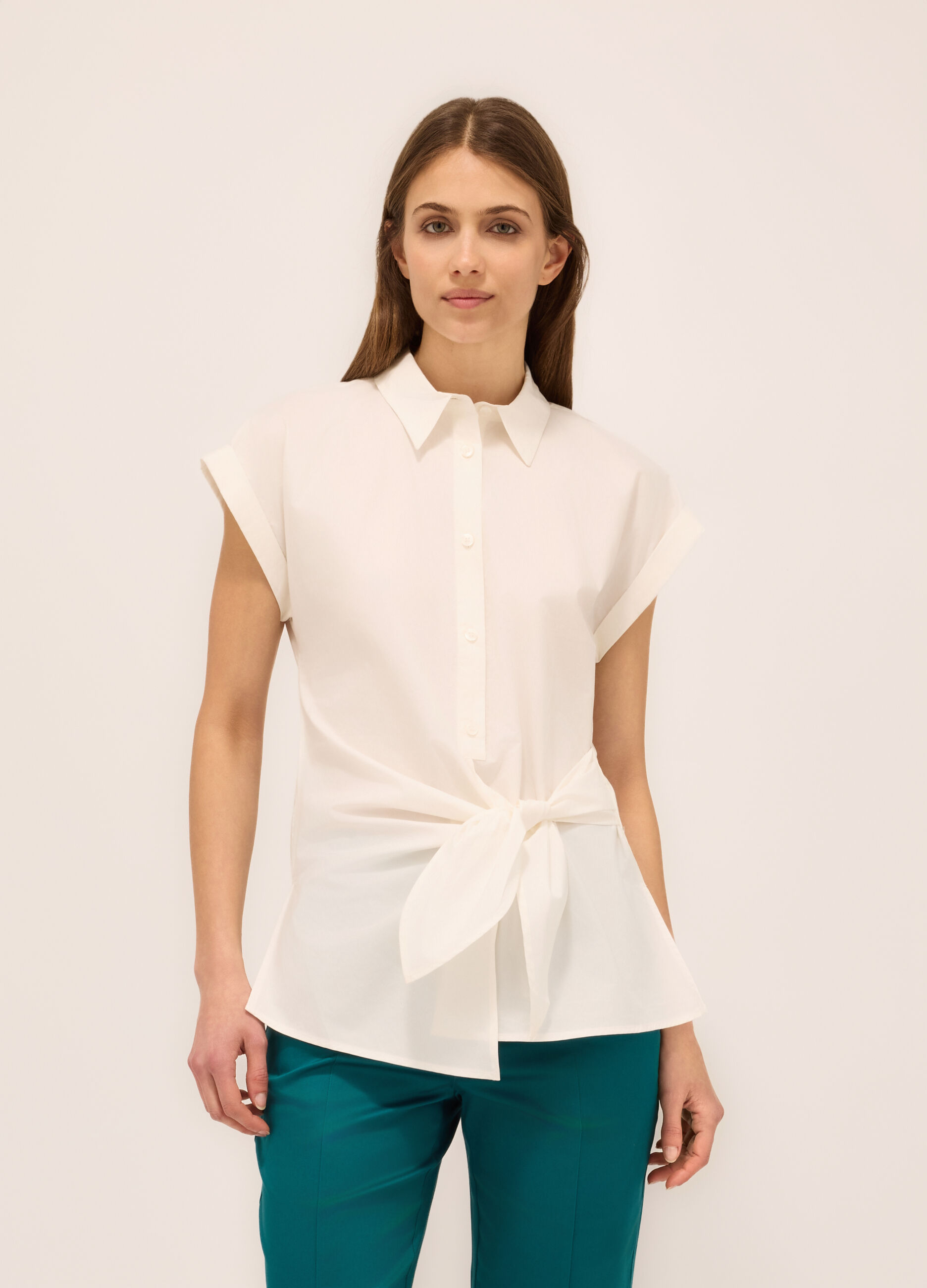 Camicia in puro cotone con nodo donna_0