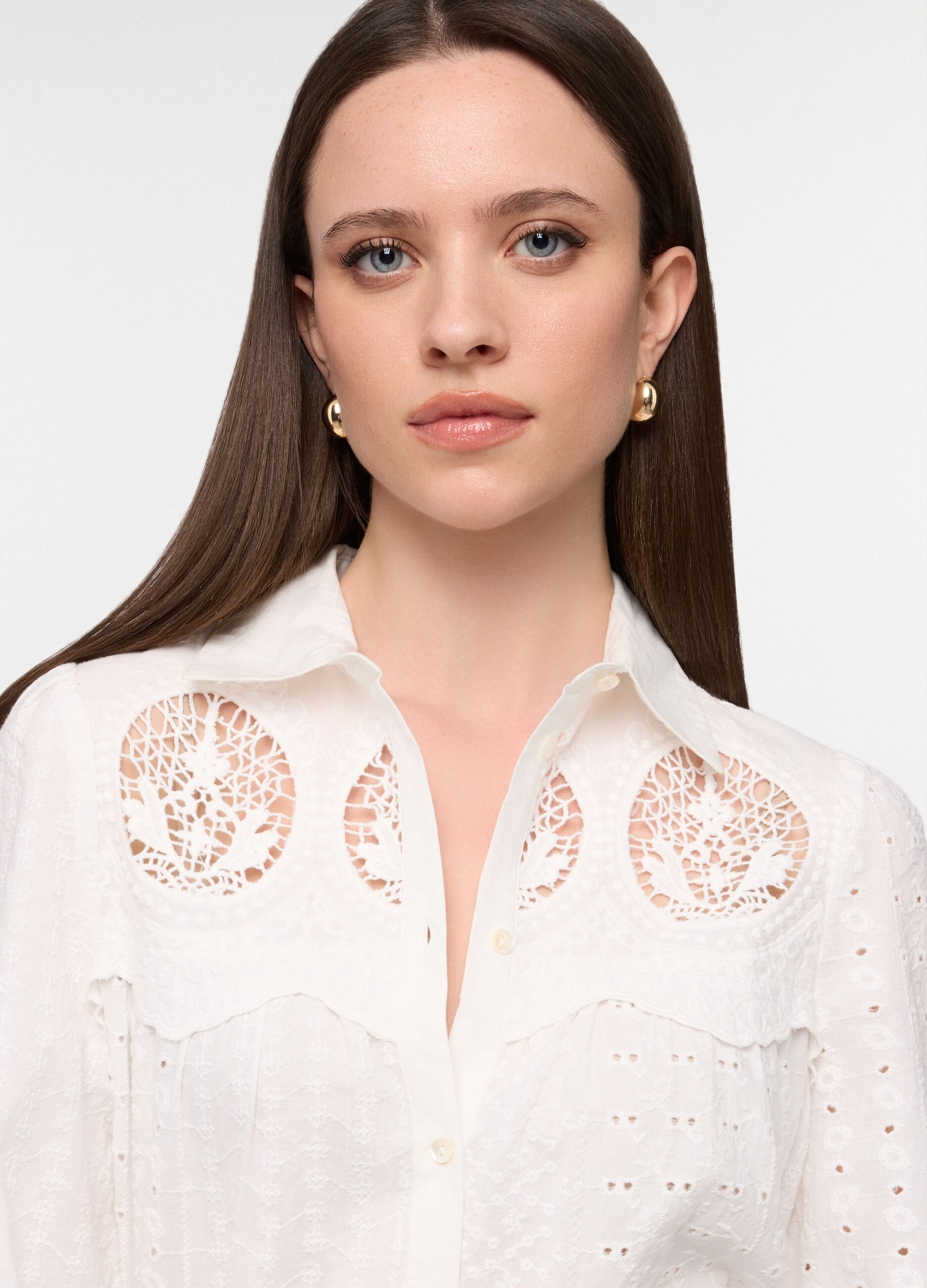 Camicia regular fit con colletto alla francese in puro cotone voile donna_2