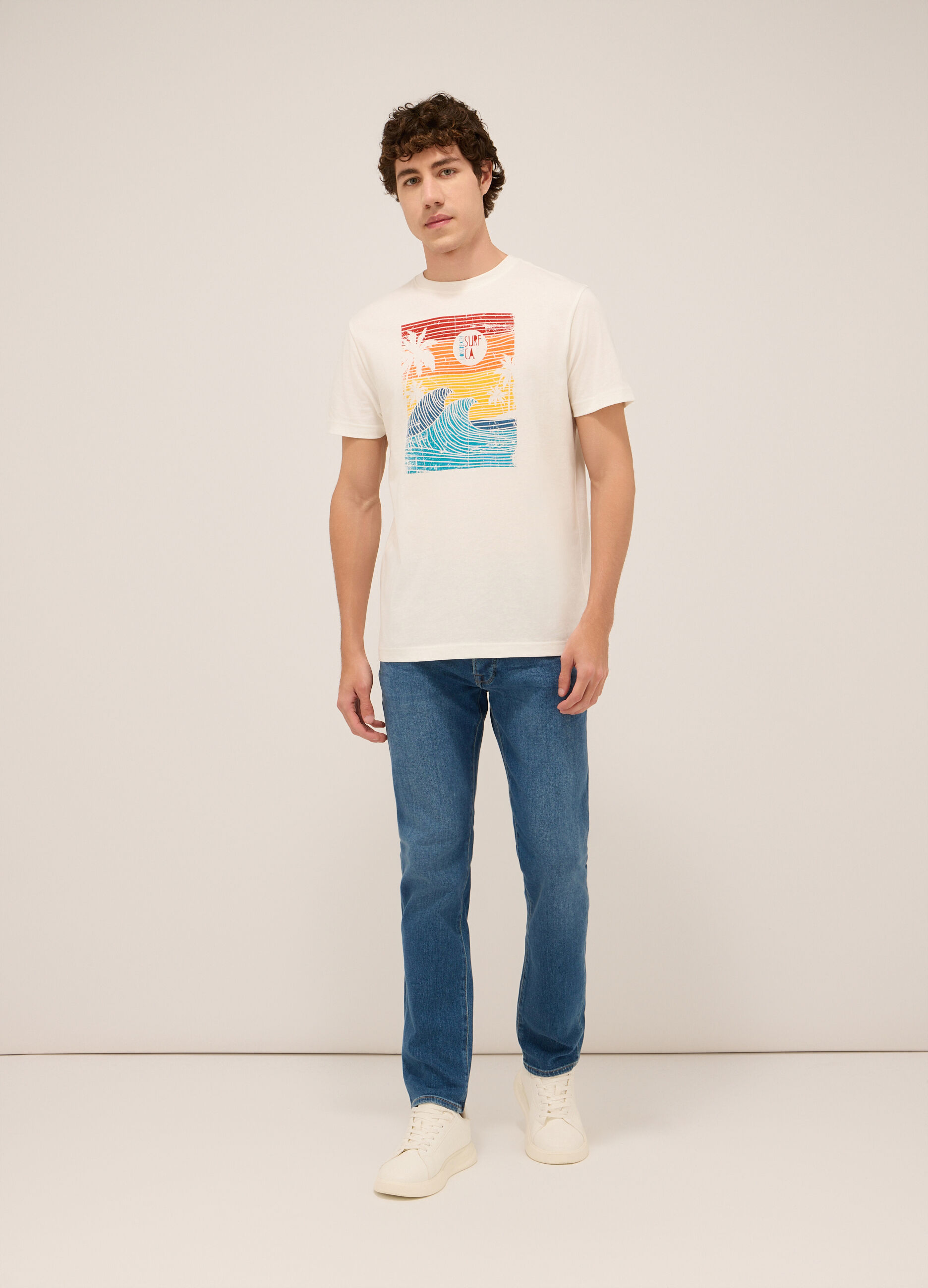 Jeans 5 tasche in demin di cotone stretch uomo_0