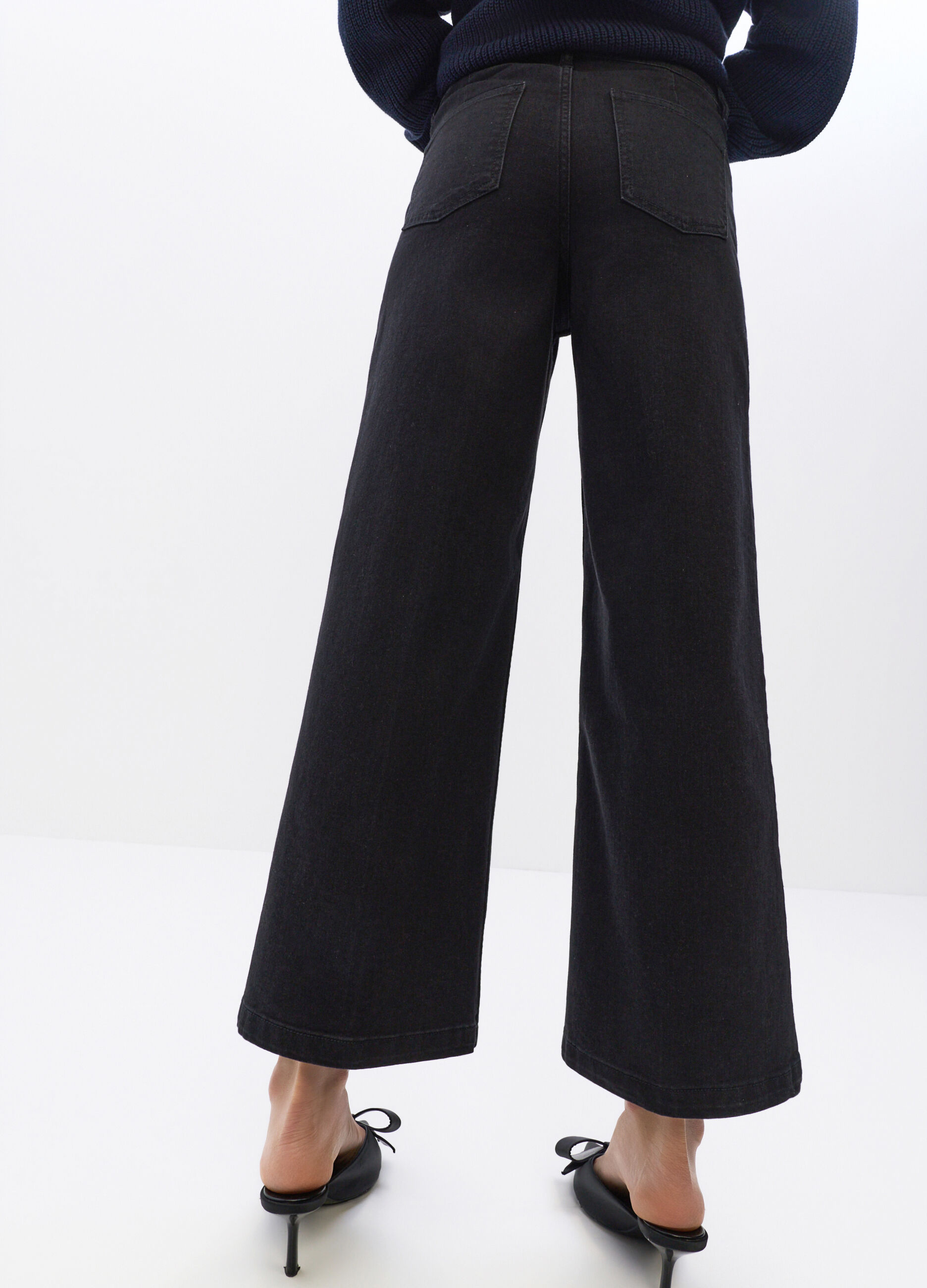 Pantaloni Culotte Fit in denim stretch misto cotone donna_1