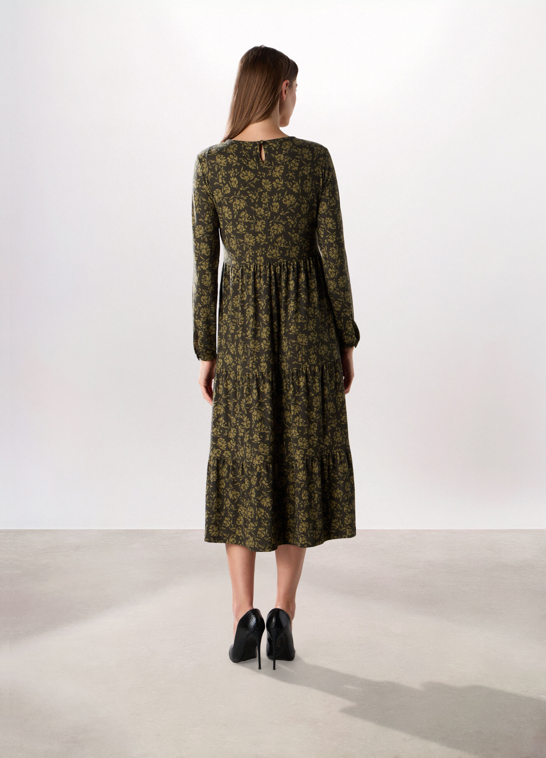 Abito lungo a balze in jersey stretch donna_1