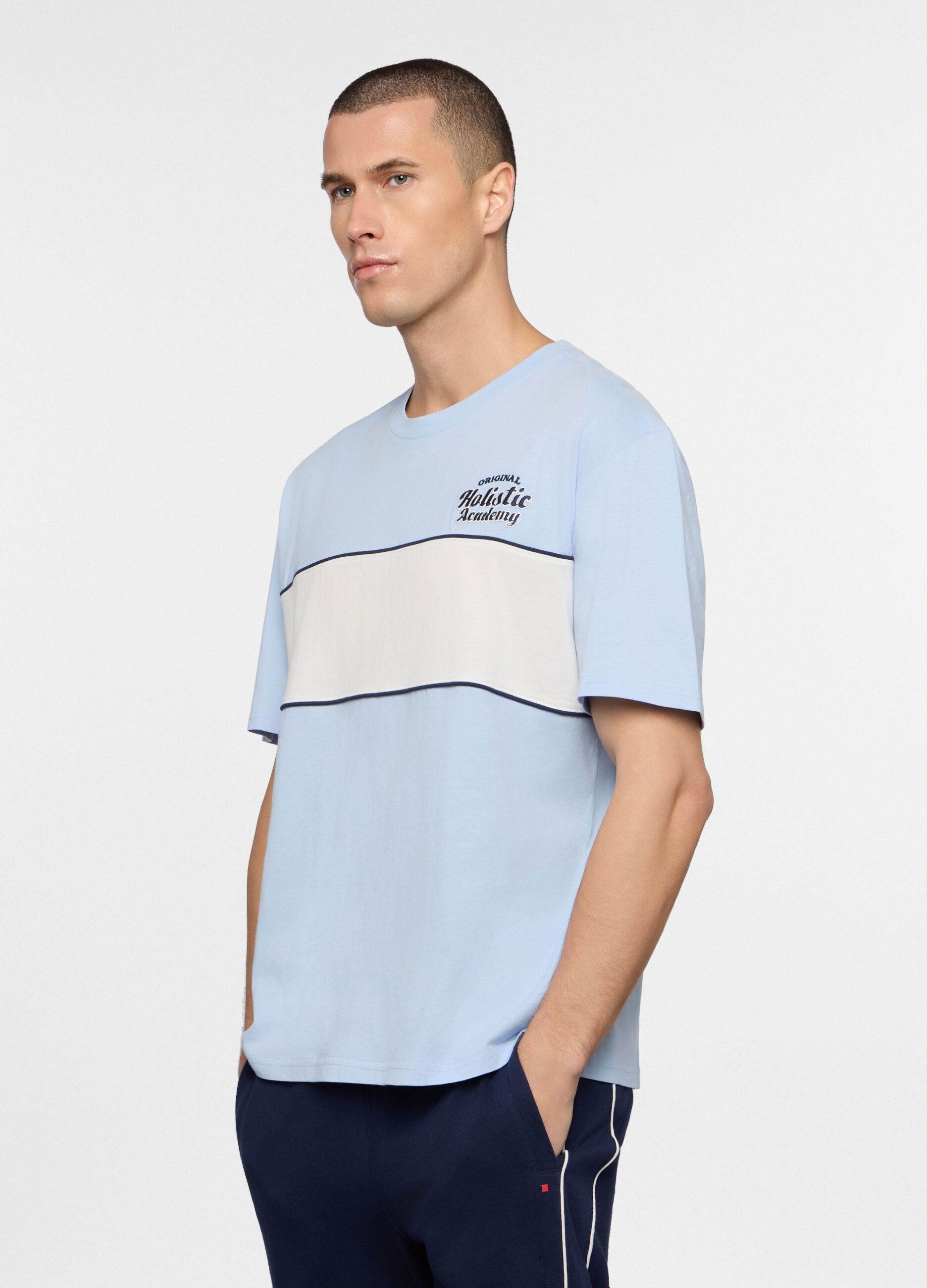 T-shirt girocollo con fascia a contrasto uomo_0