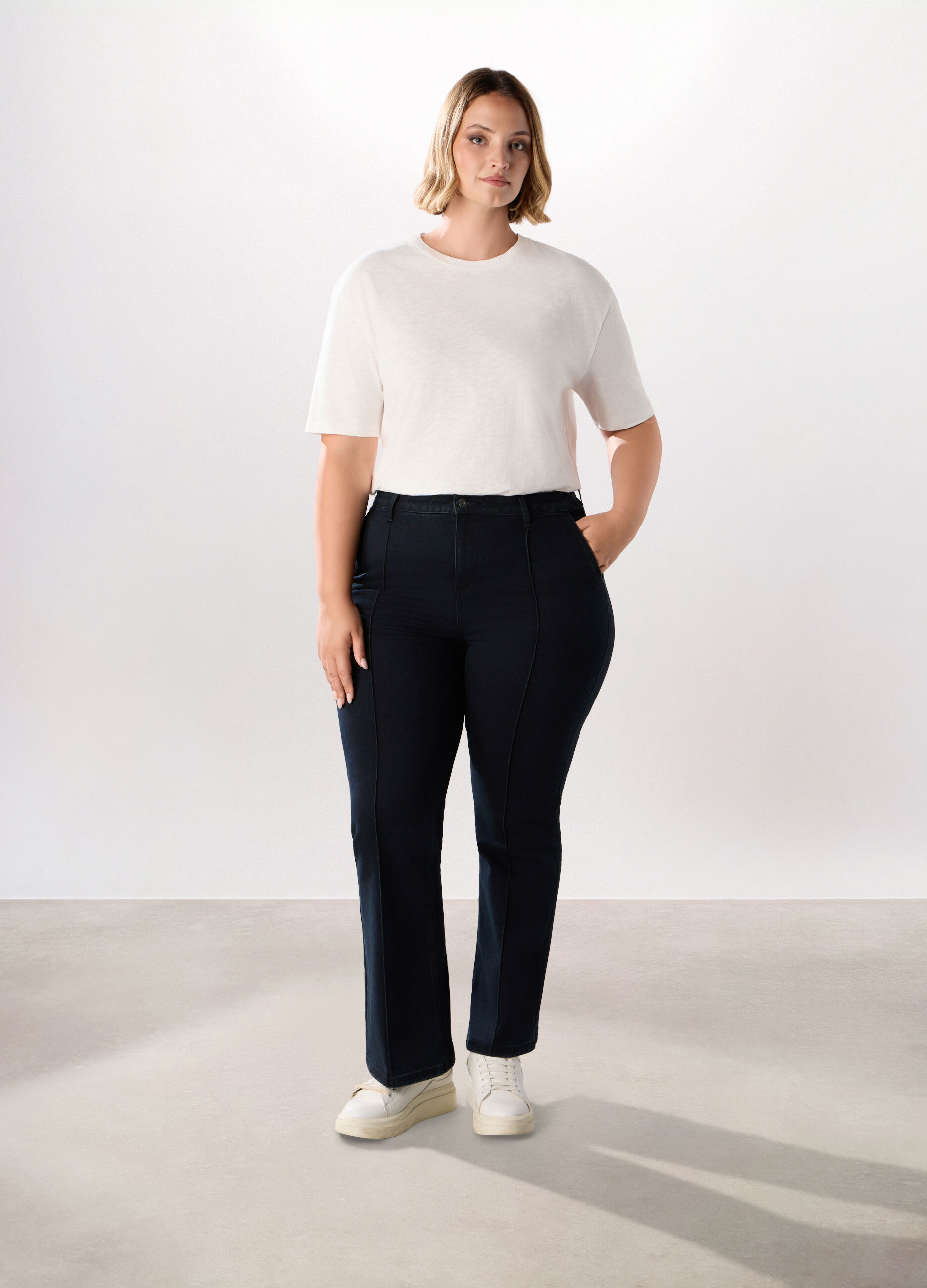 Jeggings flare fit in denim misto cotone donna curvy_0