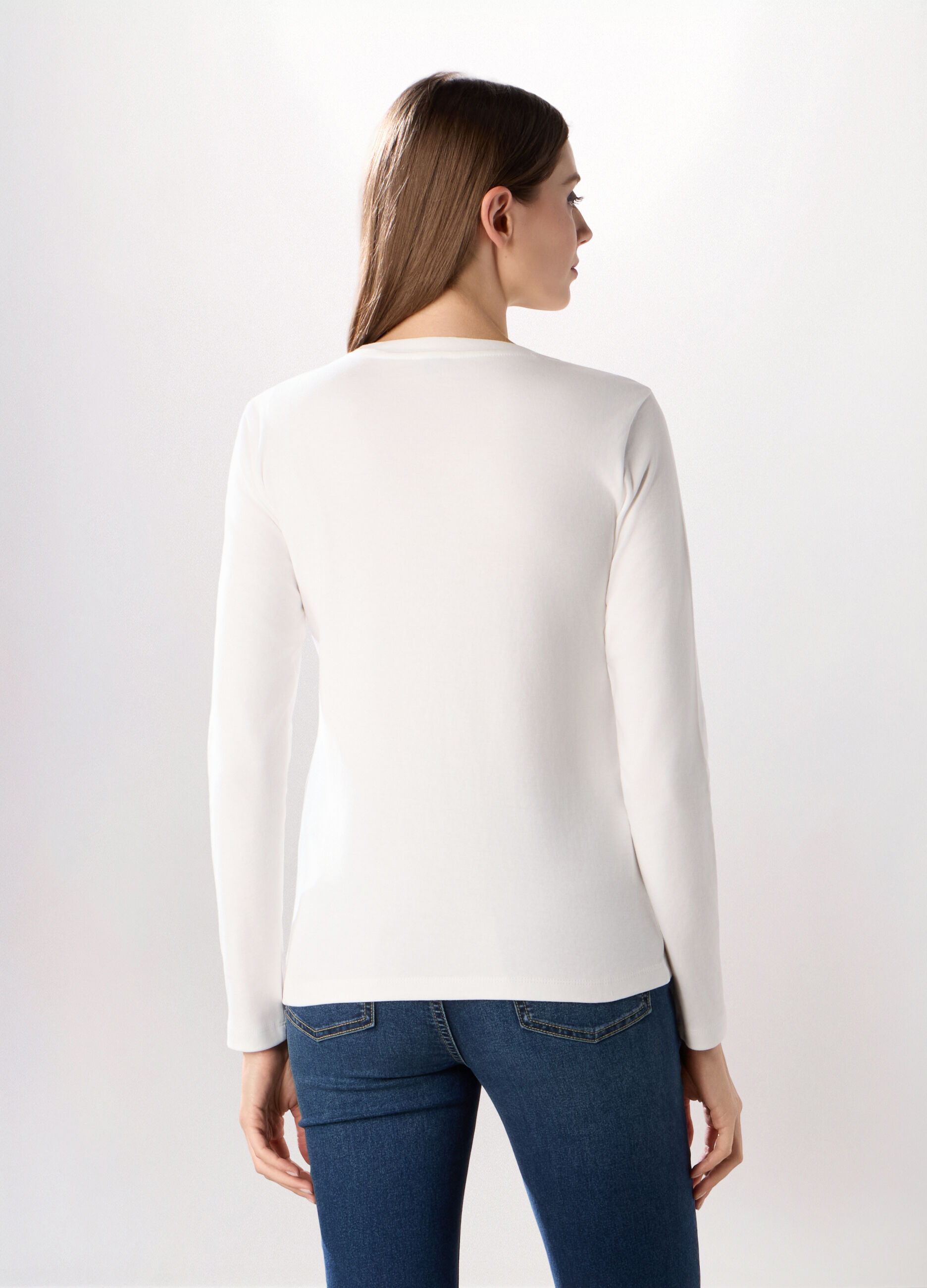 T-shirt a manica lunga in interlock di puro cotone donna_1