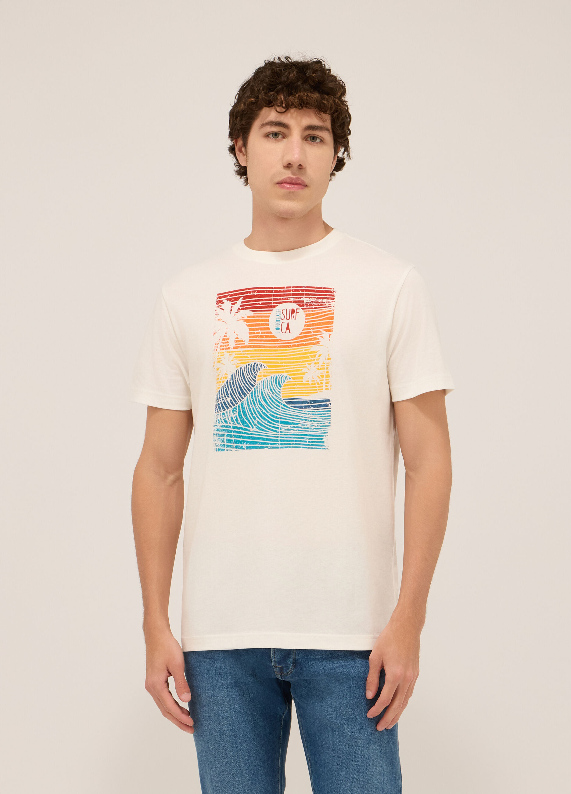 T-shirt in jersey di cotone con stampa uomo_0