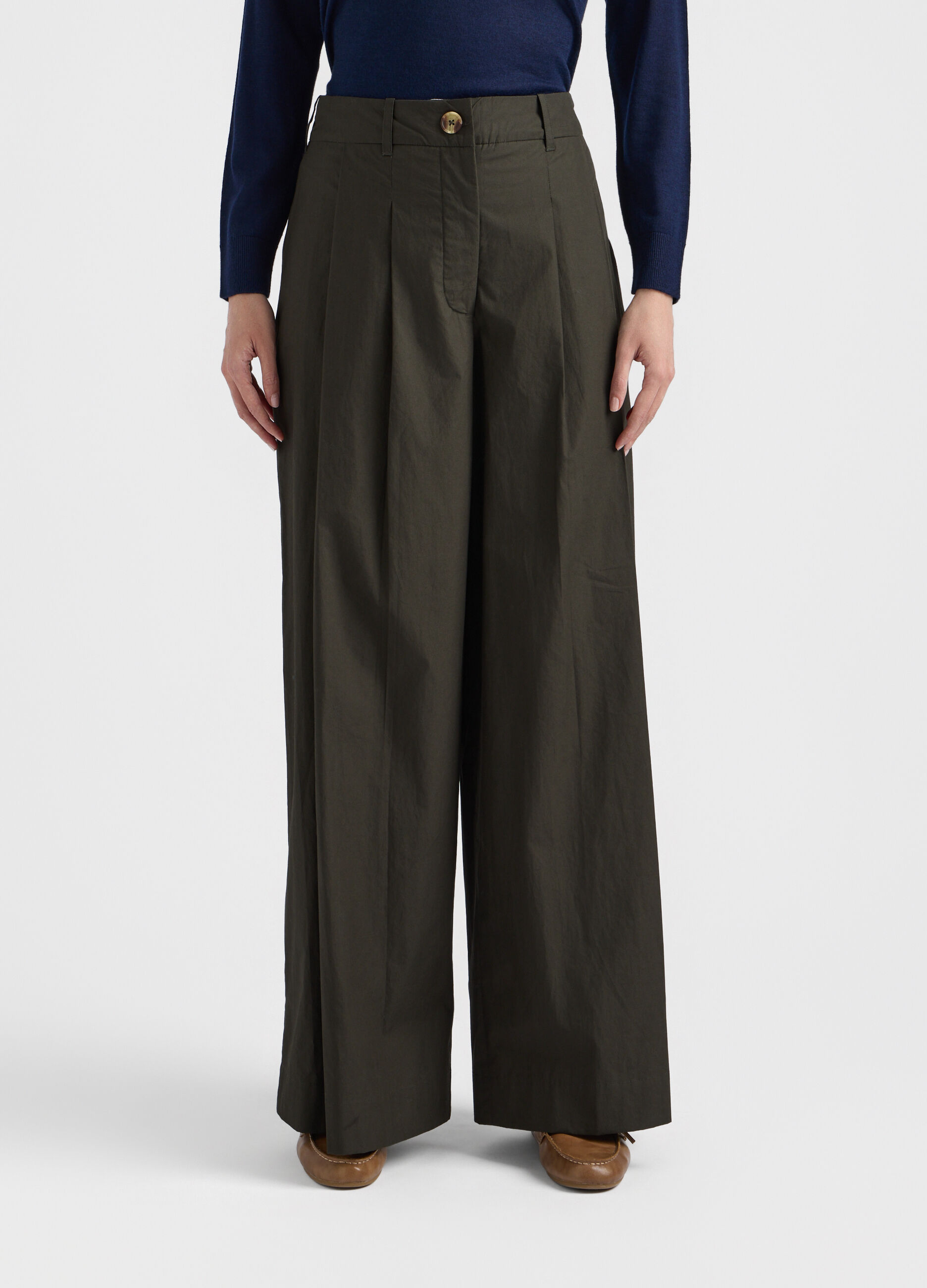 Pantaloni Fit Regular in popeline di puro cotone donna_1