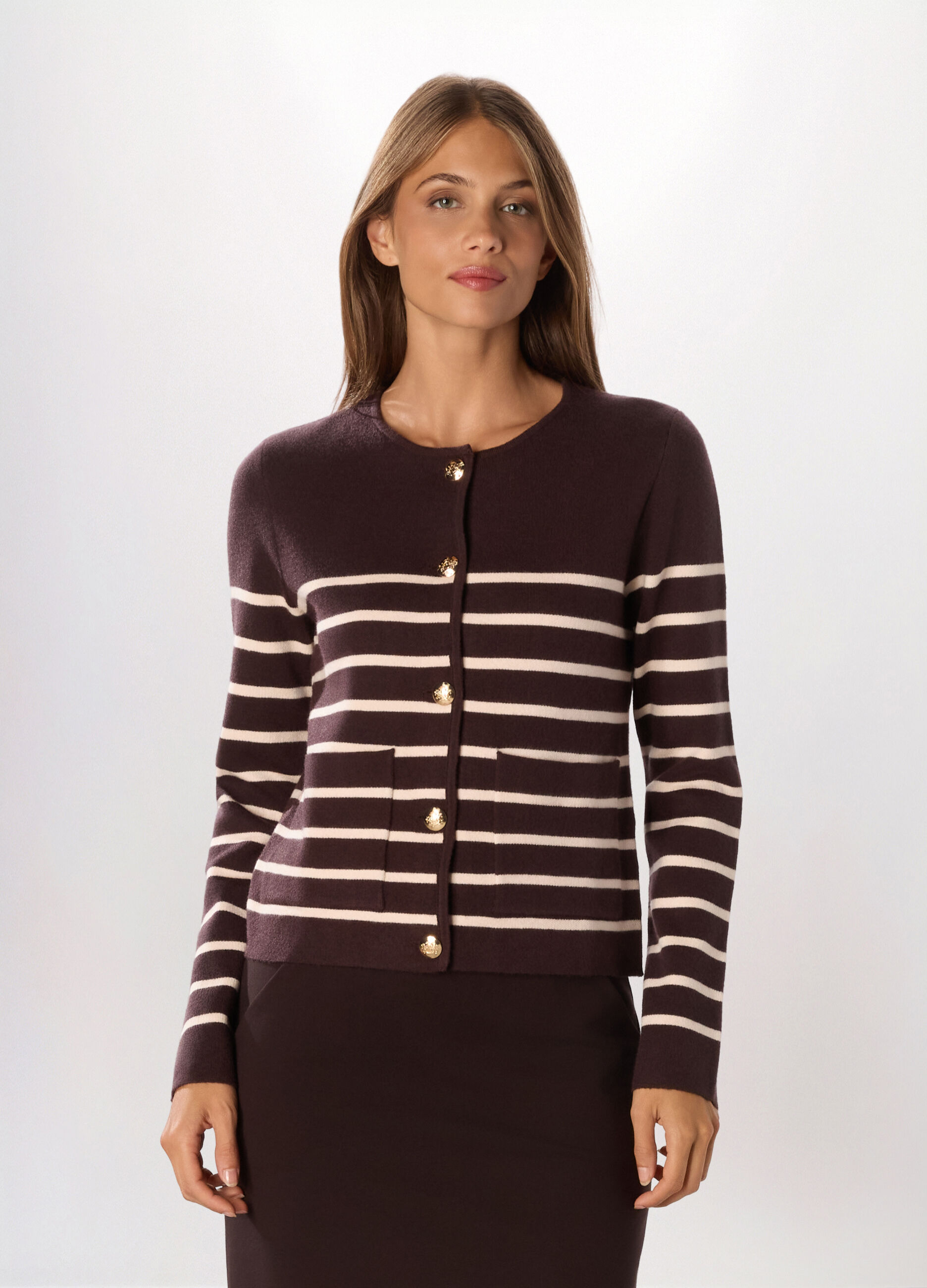 Cardigan a righe misto viscosa donna_0