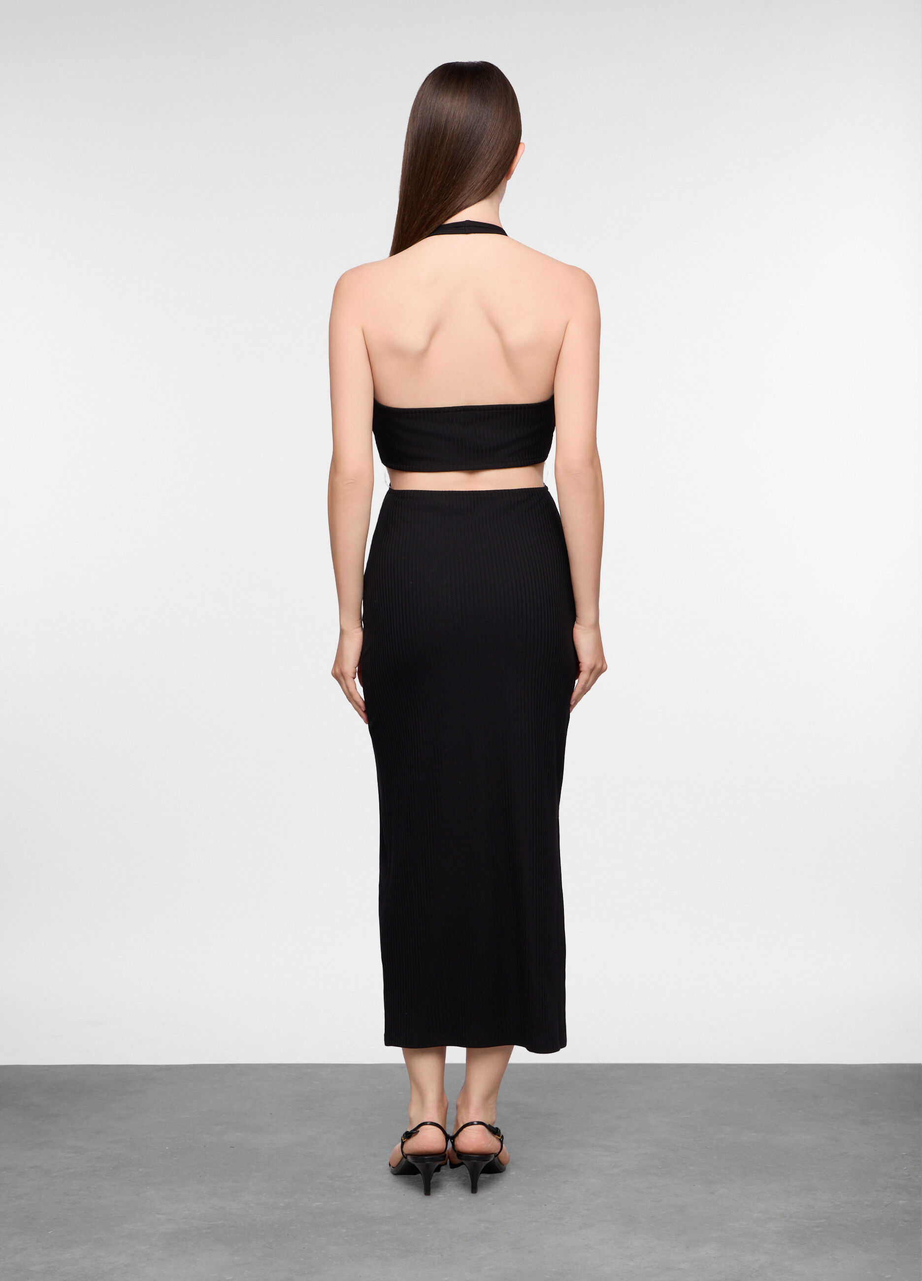 Abito lungo Fitted in costina misto viscosa donna_1