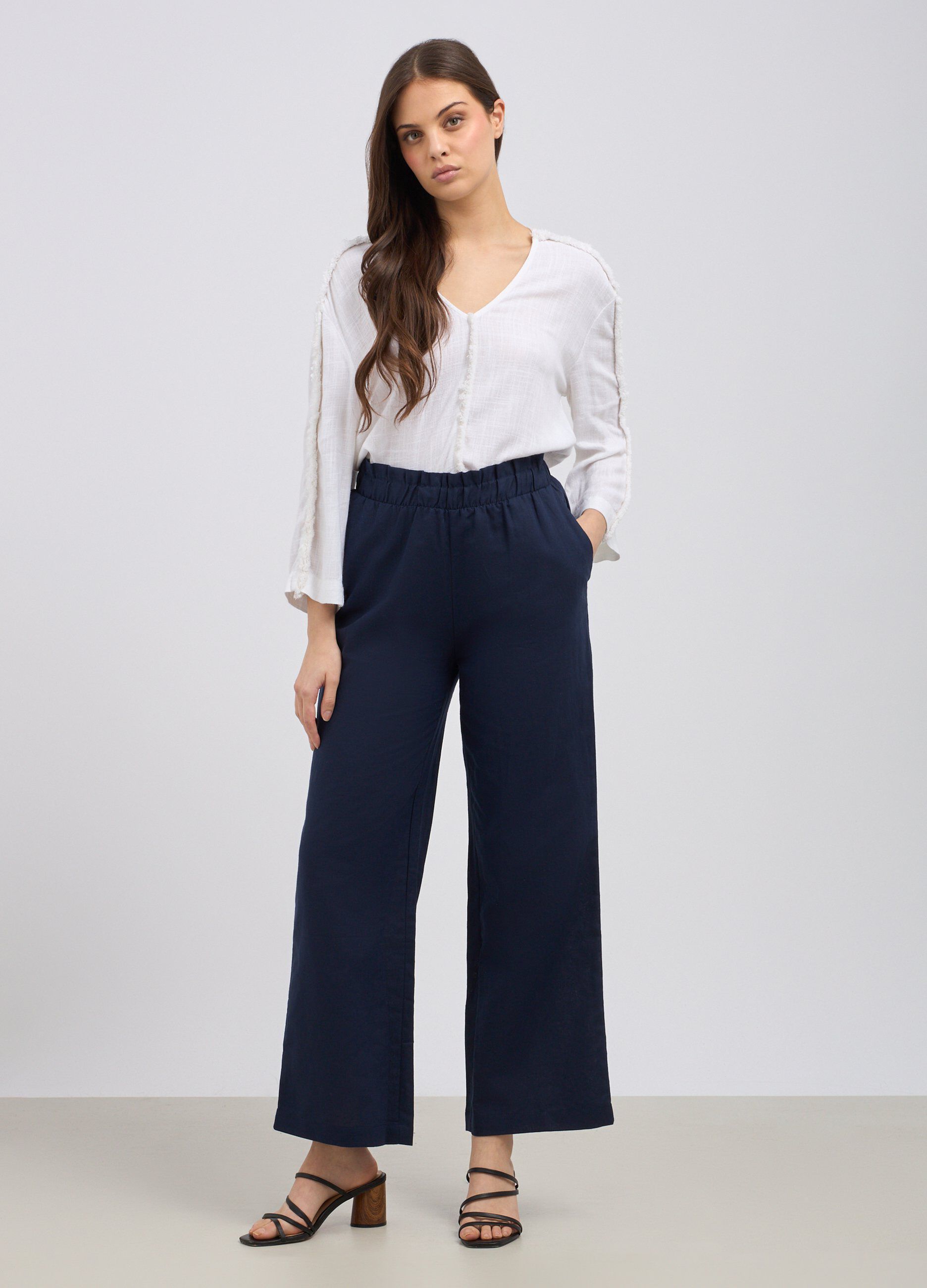 Pantaloni palazzo in misto lino donna