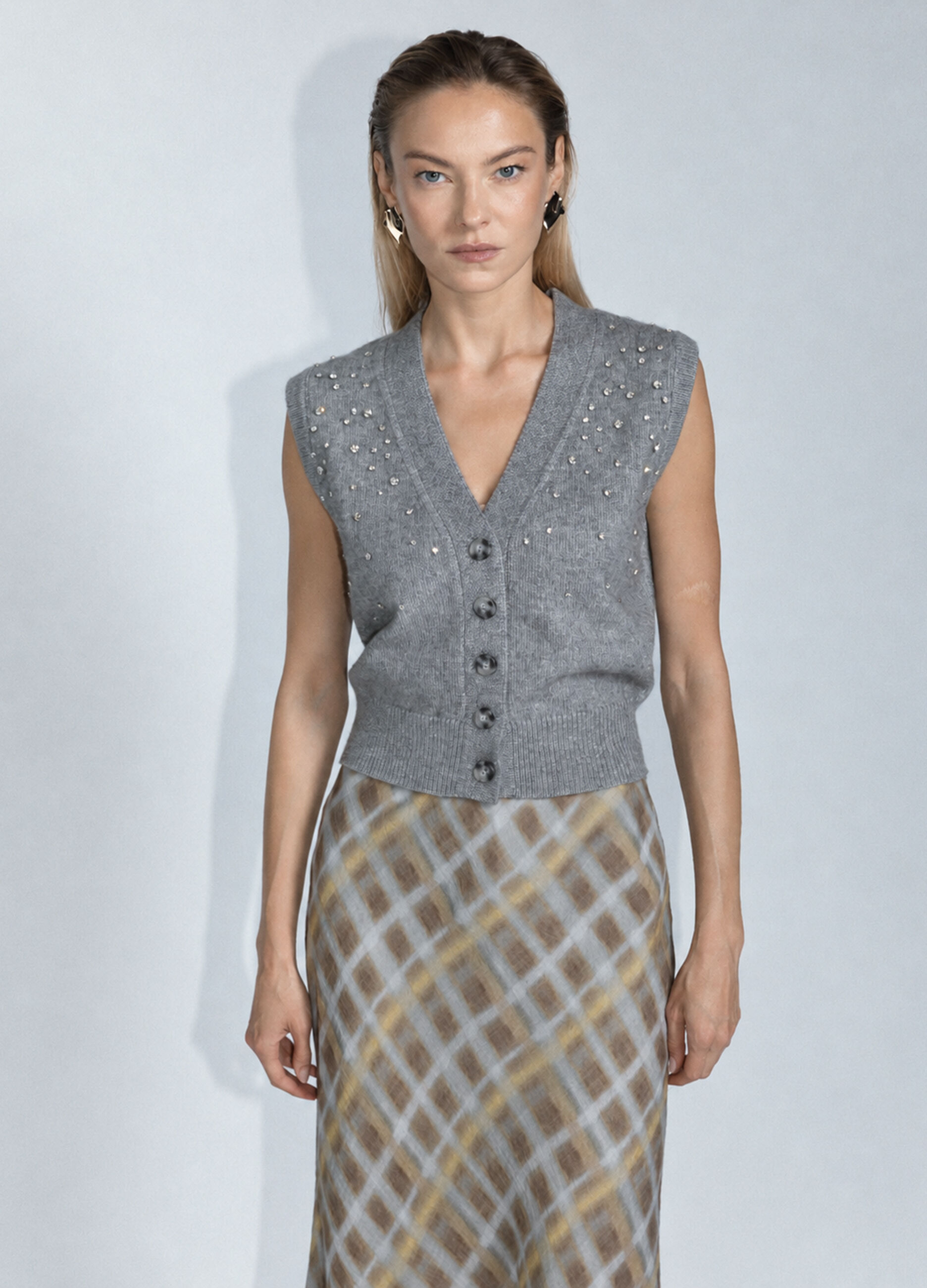 Gilet con scollo a V rasato donna_0