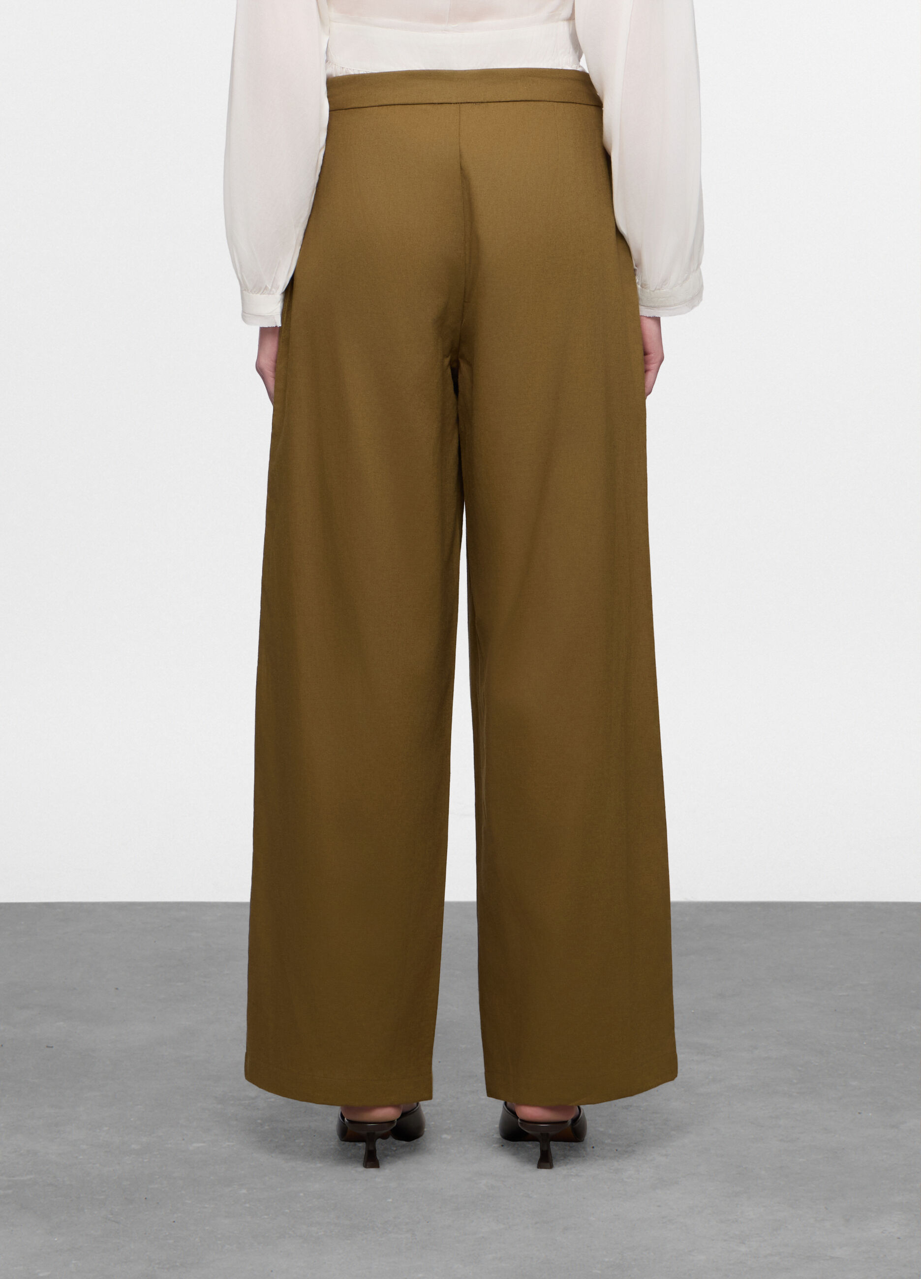 Pantaloni straight fit misto lino donna_1