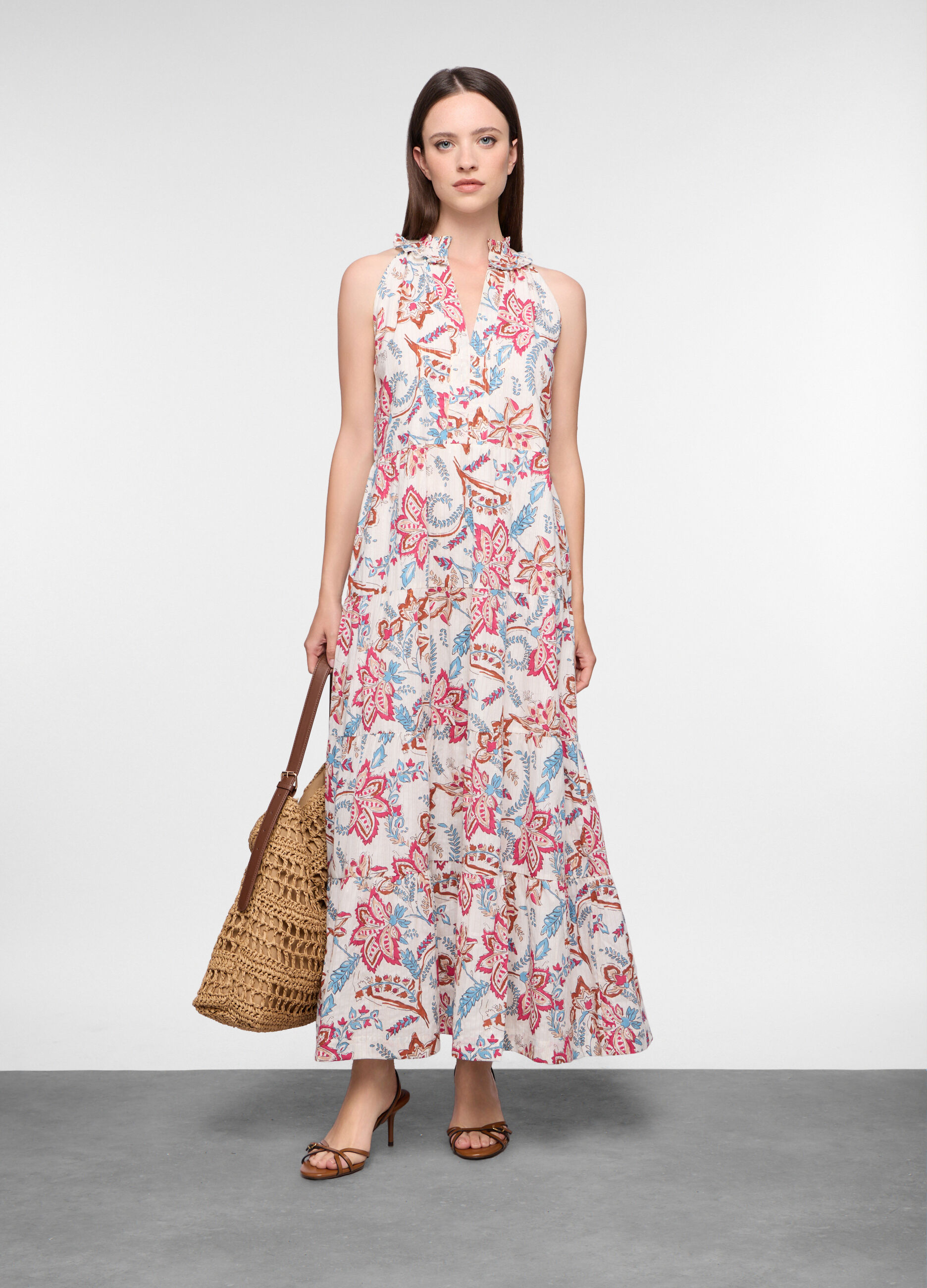 Abito lungo in cotone con filo lurex donna_0