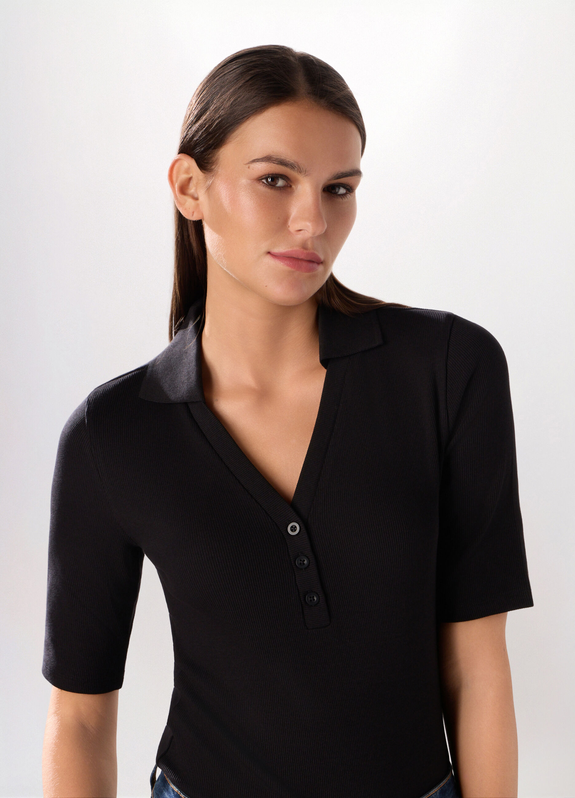 Body in costina di cotone stretch donna_2