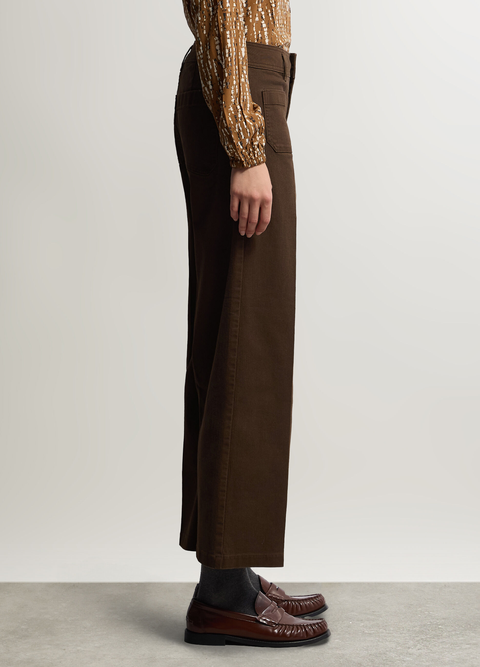 Pantaloni Culotte Fit in denim di cotone stretch donna_1
