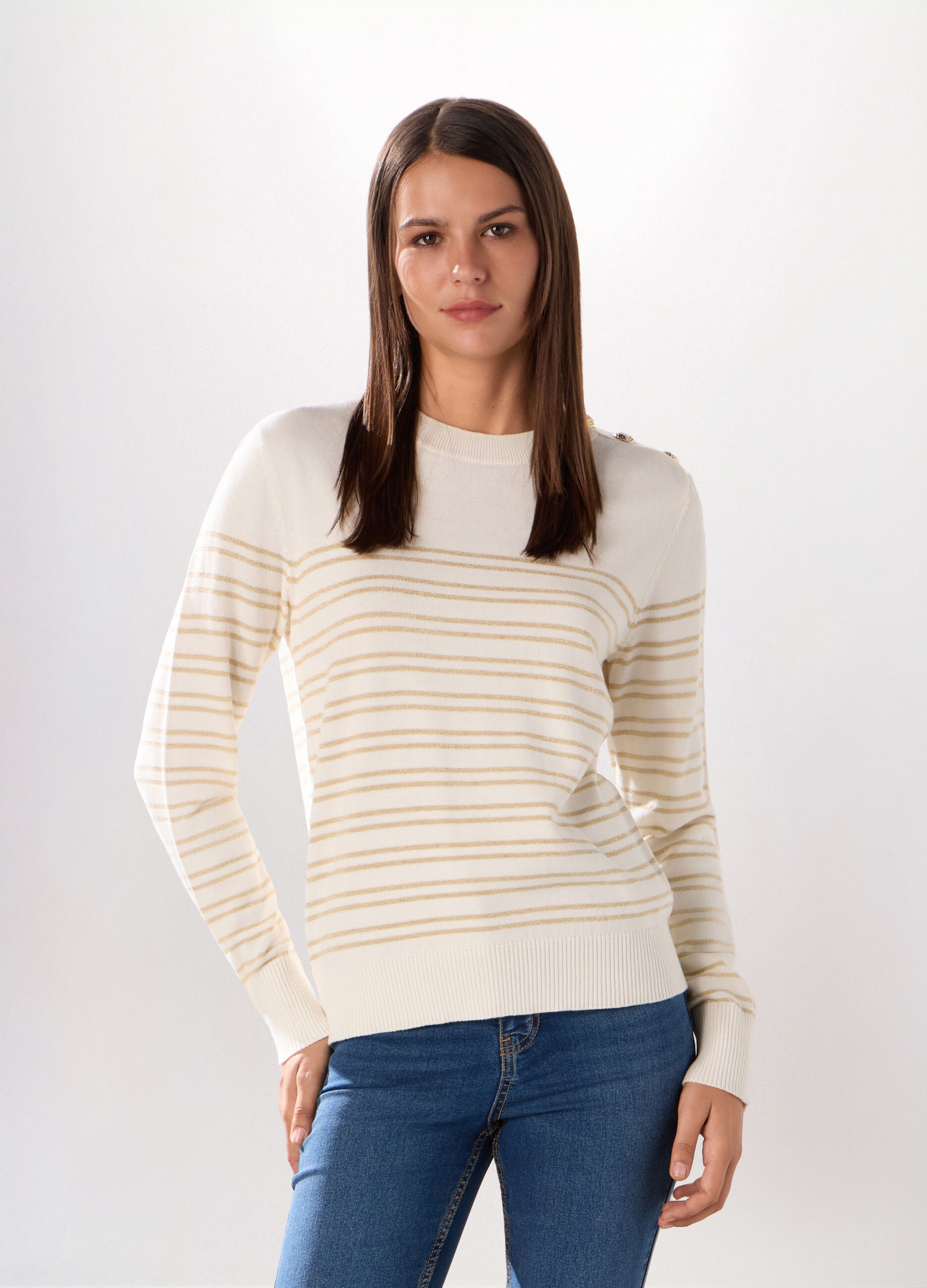 Pullover a righe misto cotone donna_0
