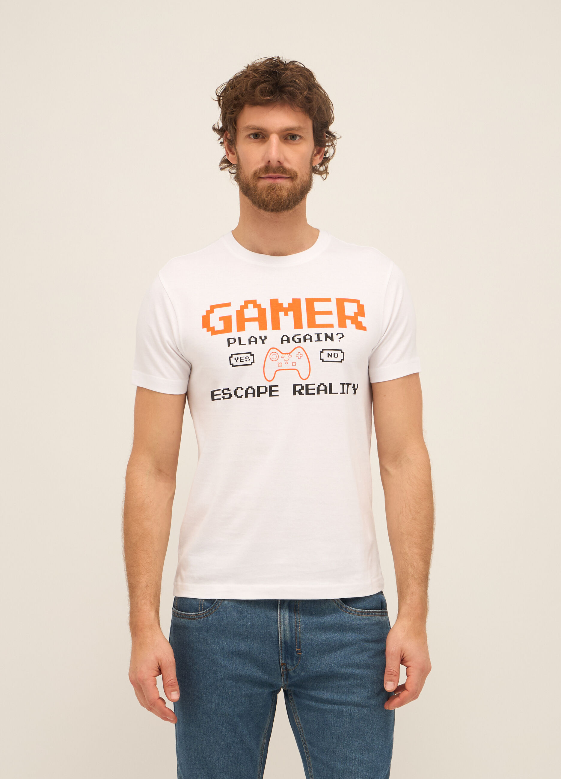 T-shirt girocollo in cotone con stampa uomo_0