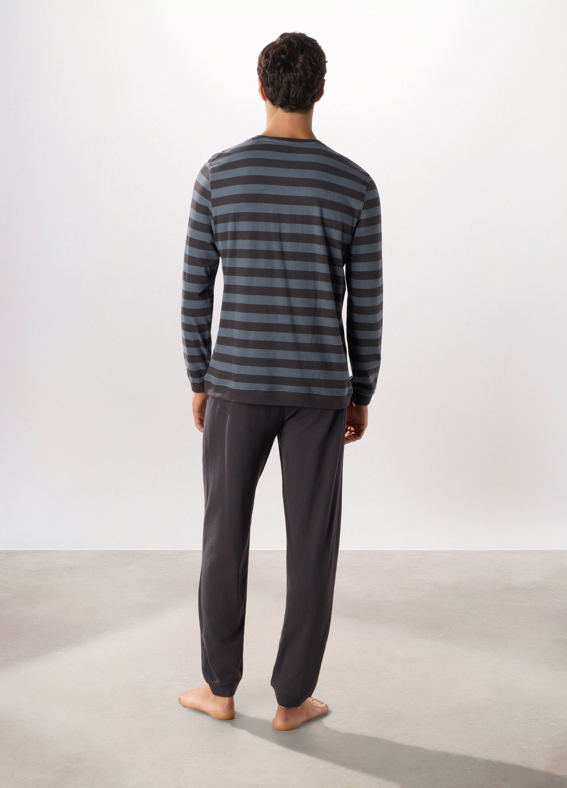 Pigiama lungo in puro cotone a righe uomo_1