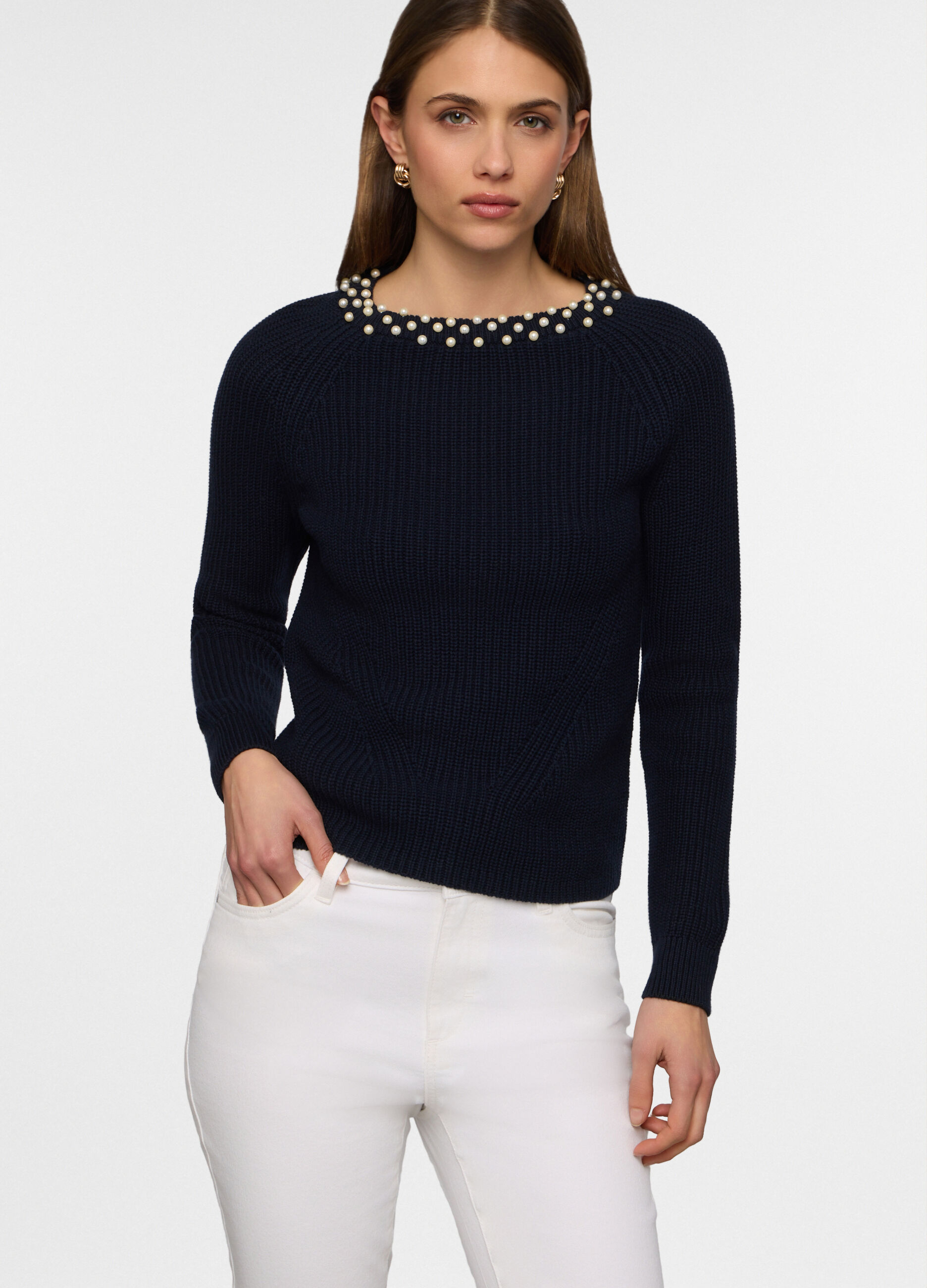 Pullover girocollo in costina donna_0