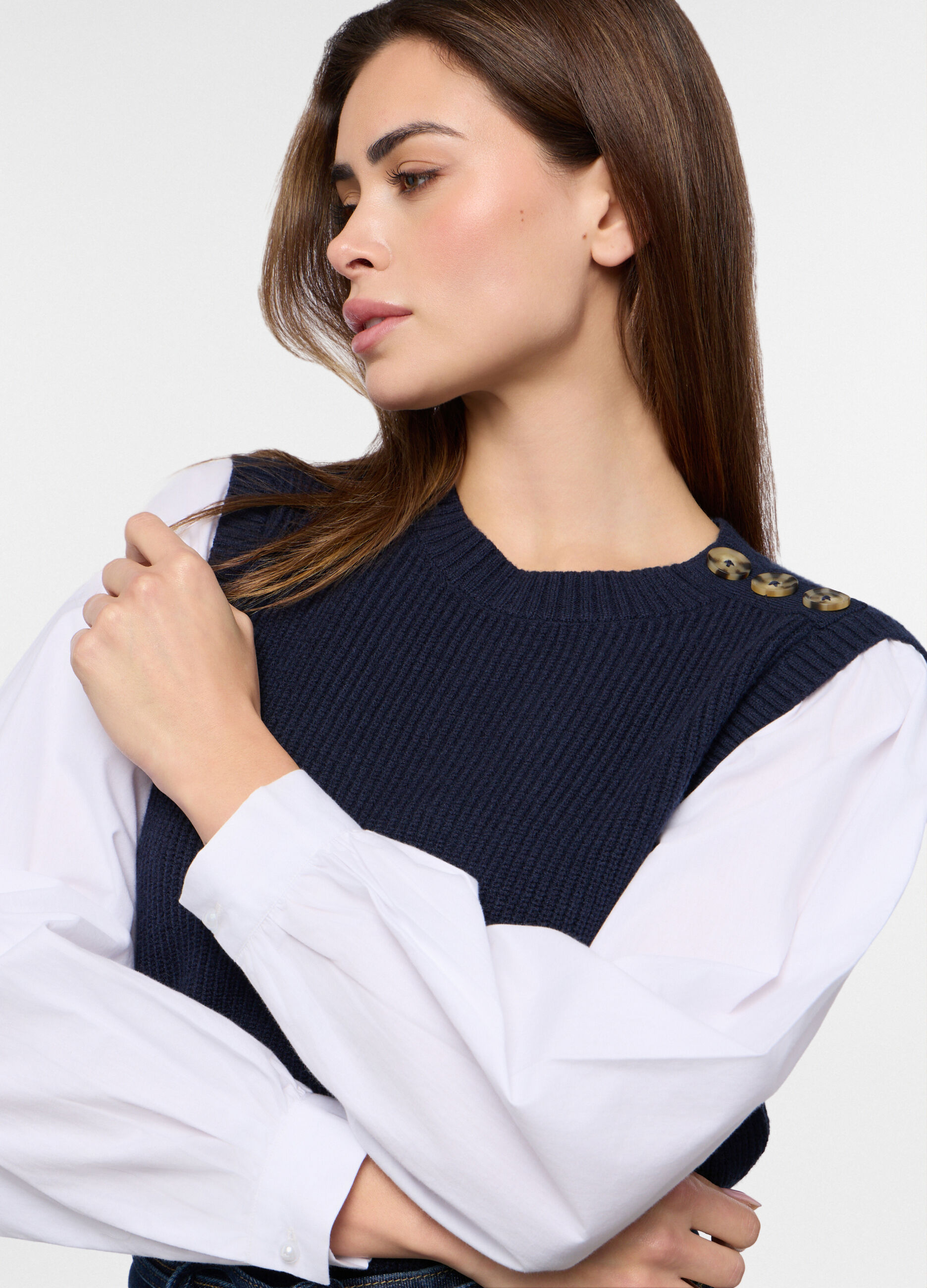 Tricot misto viscosa con inserto camicia donna_2