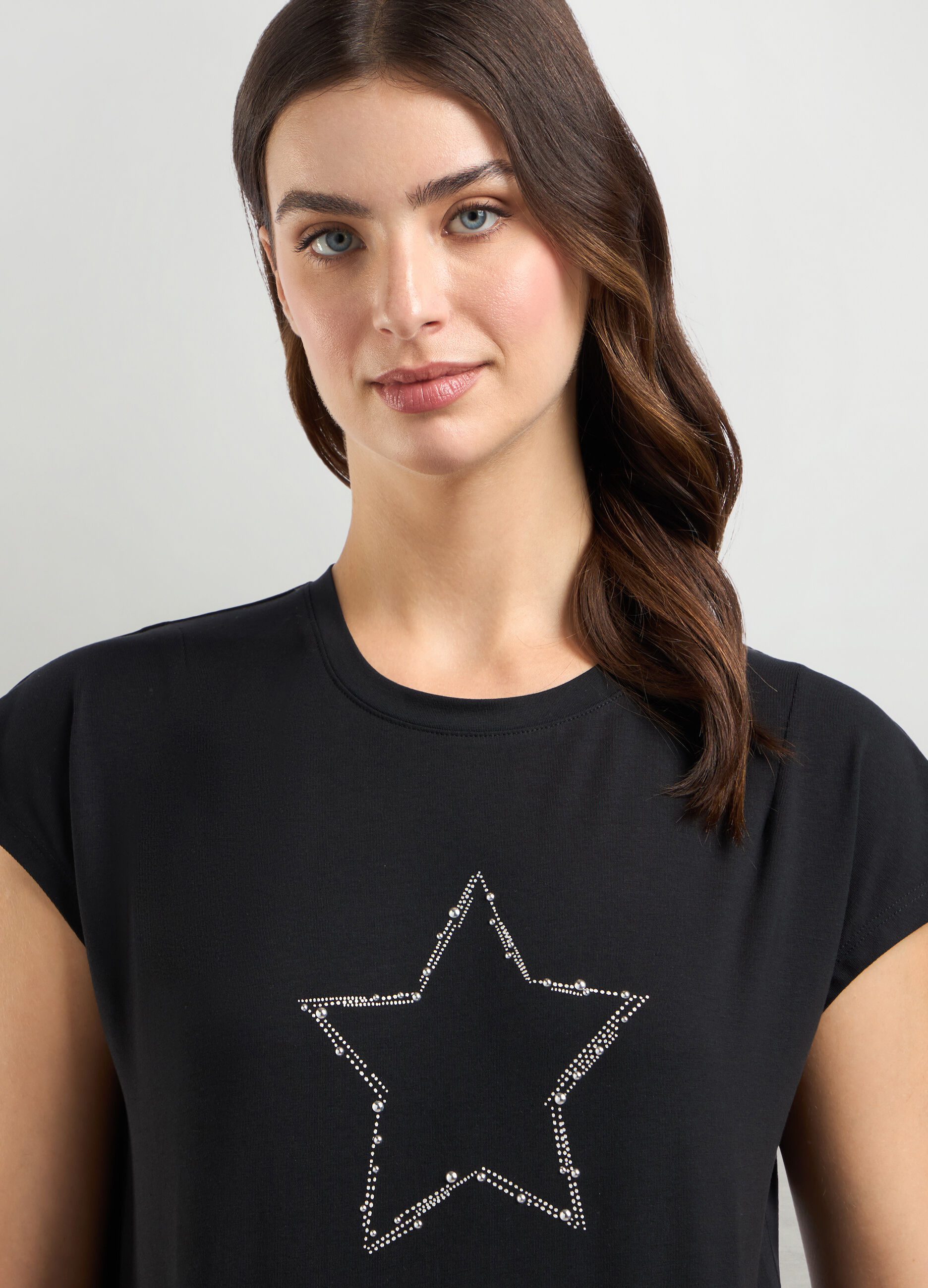 T-shirt in puro cotone con strass donna_2
