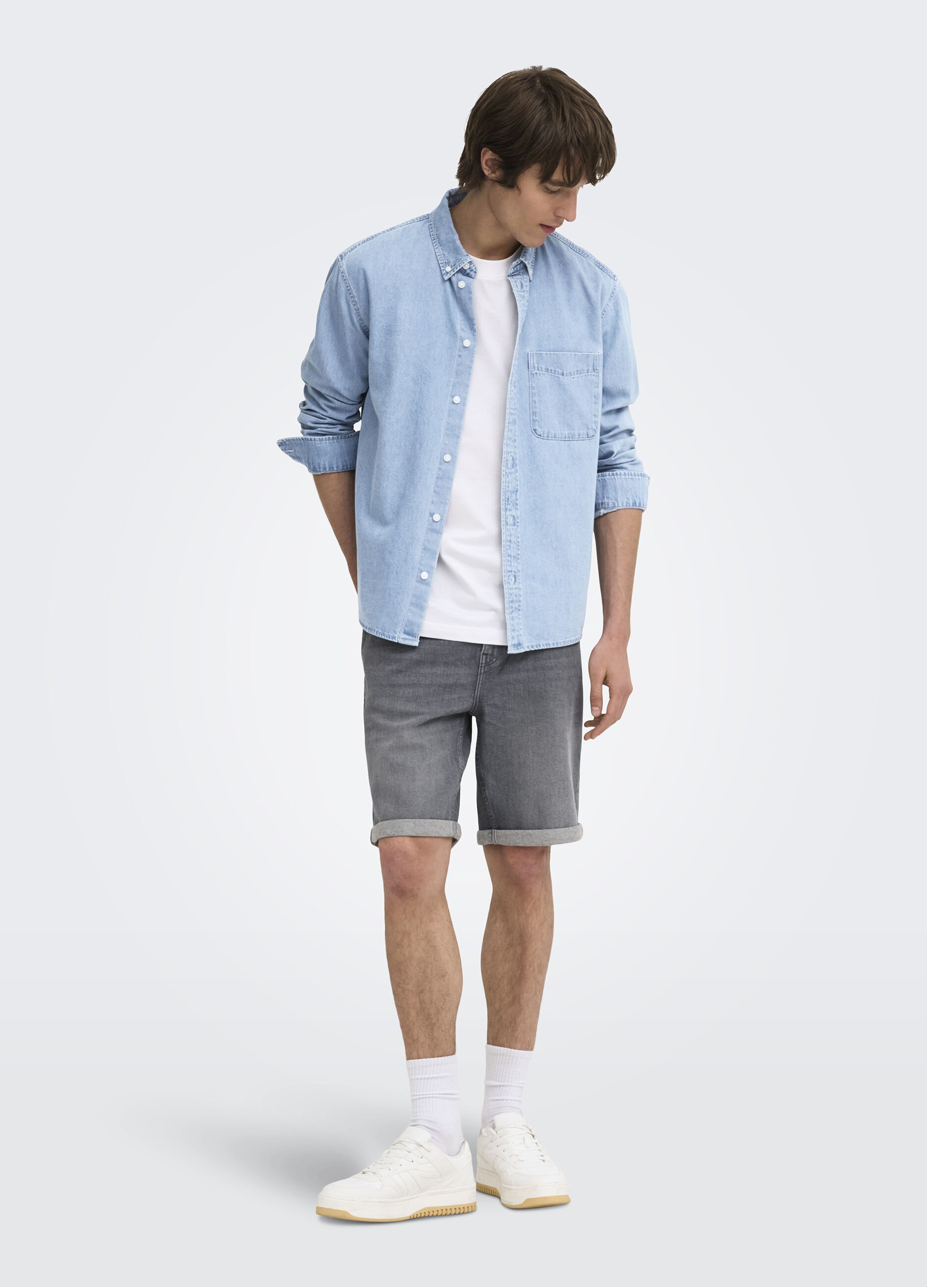 Camicia in denim colletto button-down uomo_1