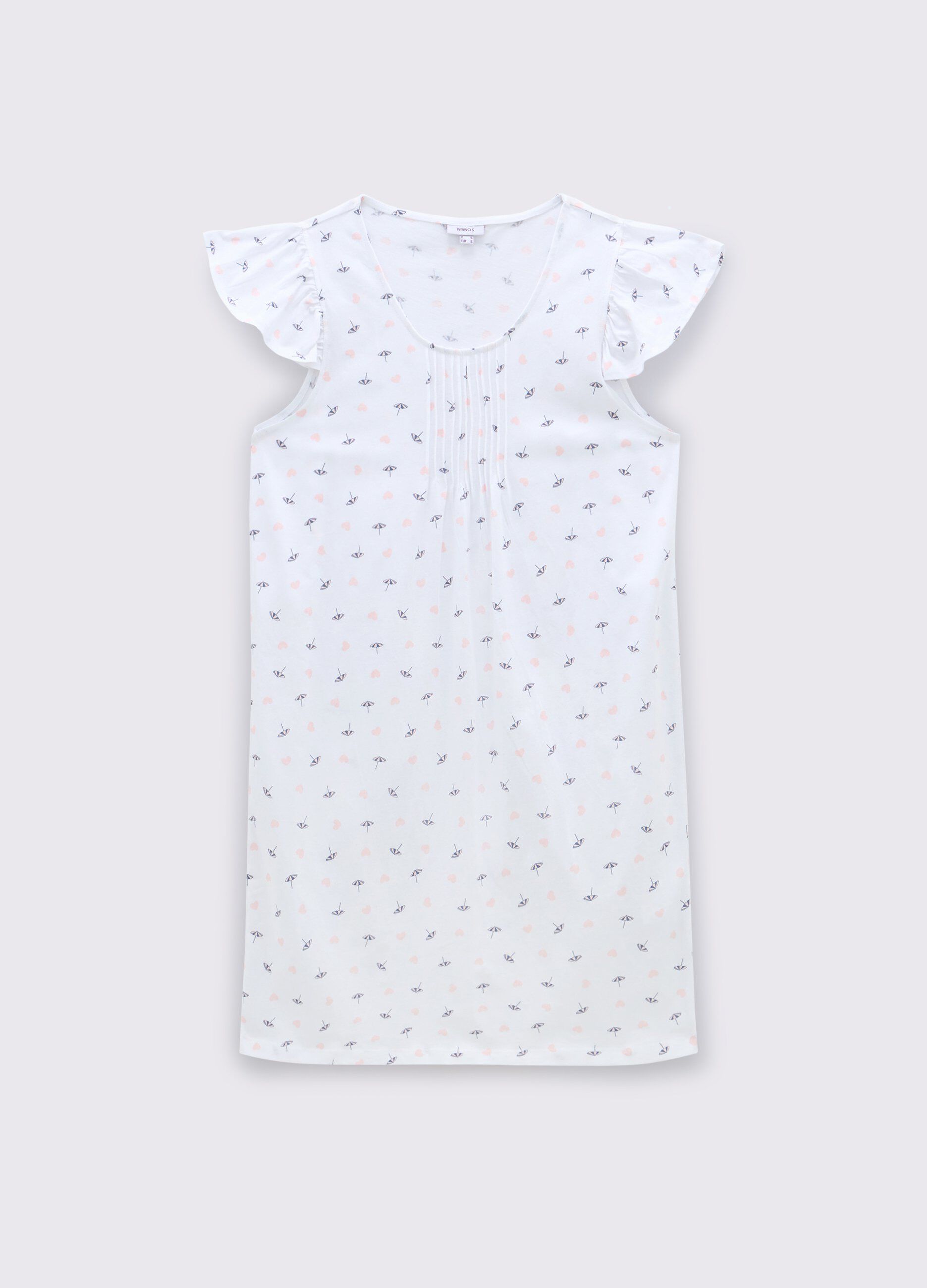 Camicia da notte in puro cotone con rouches donna_0